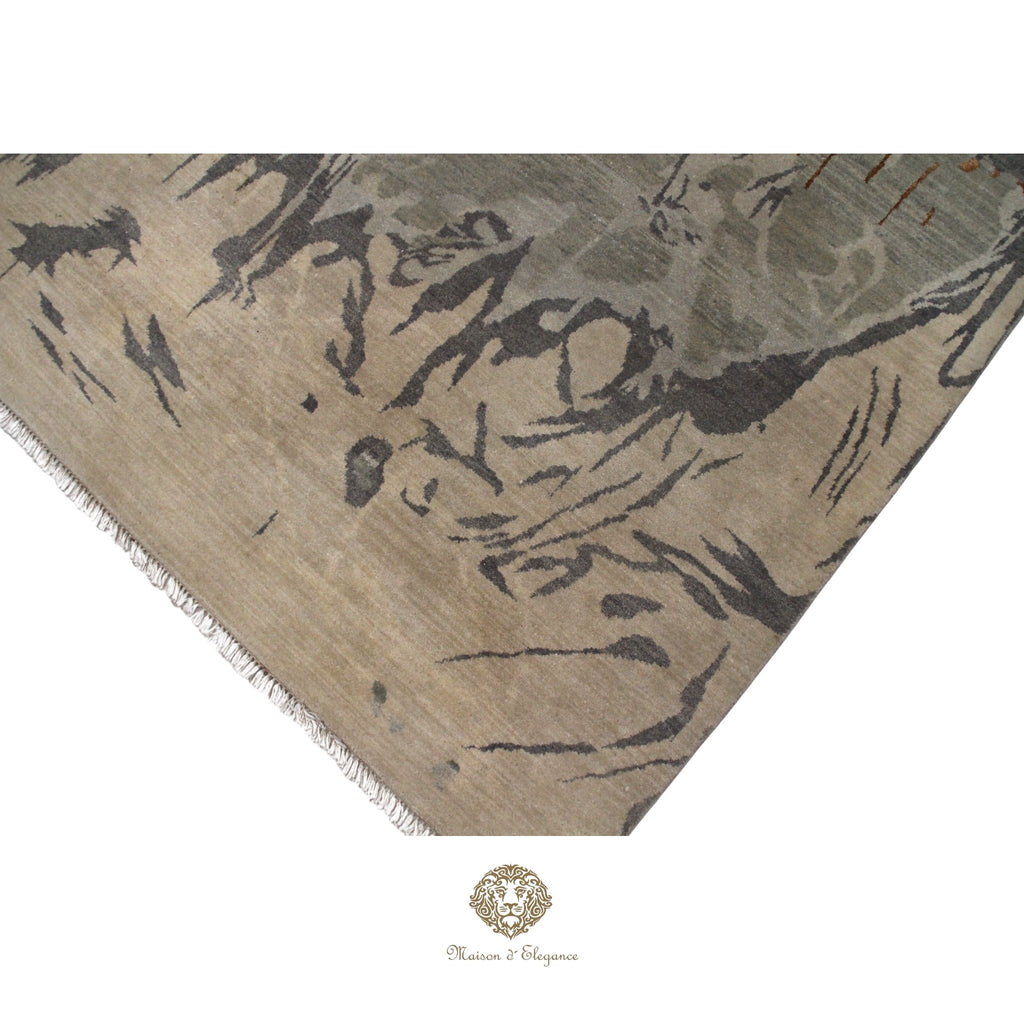 Textured area rug with abstract design on a Ivory background