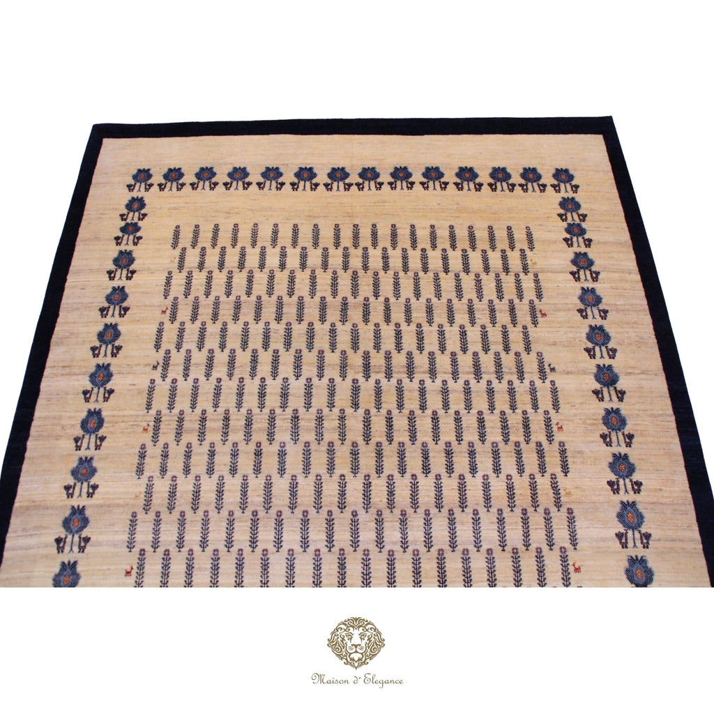 Lujosa alfombra persa de lana Qashqai hecha a mano: diseño tradicional de cachemira, colección Zollanvari