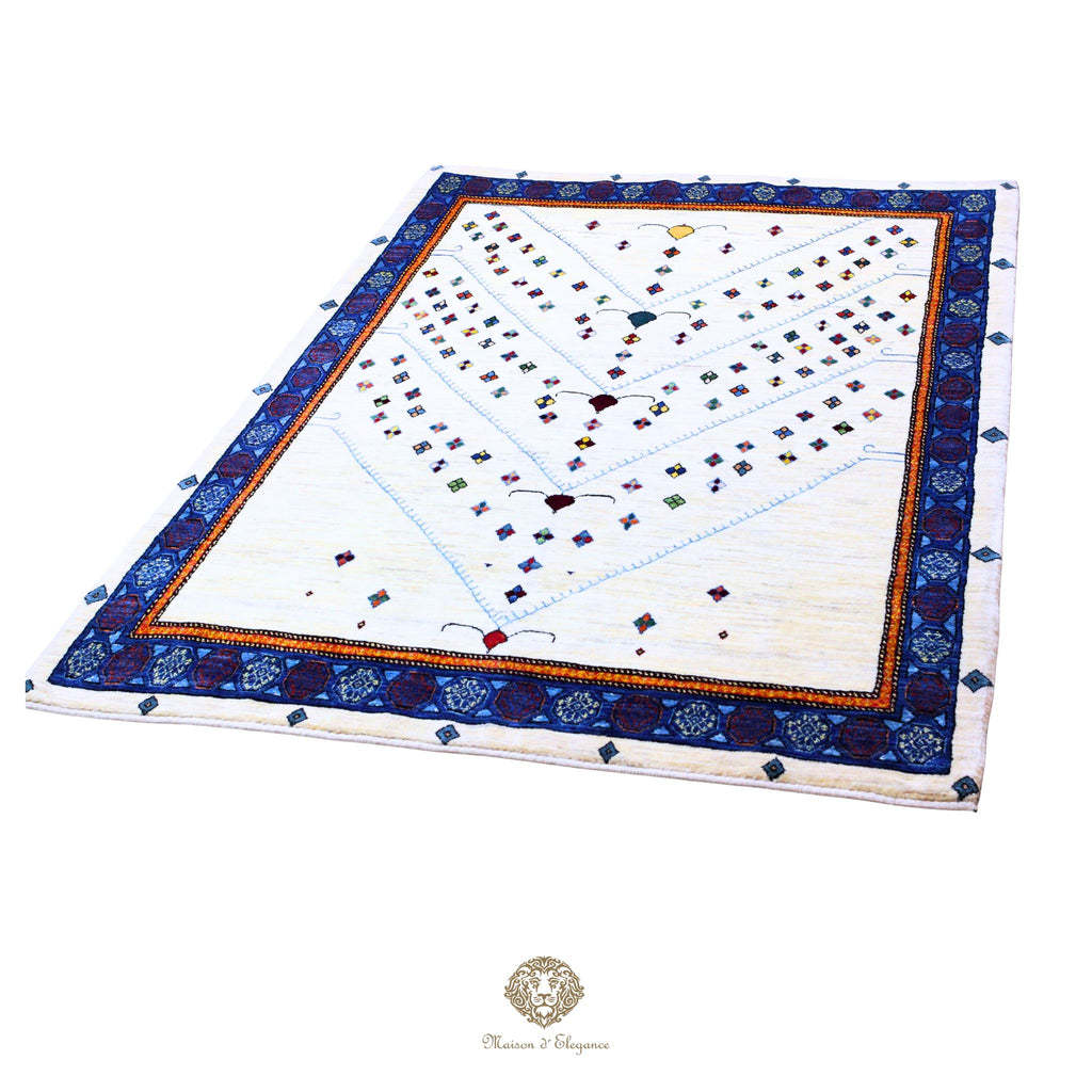 Alfombra persa Trible Fine Kashkuli con tintes naturales | Loribaft de lana hecha a mano 158 x 220 cm