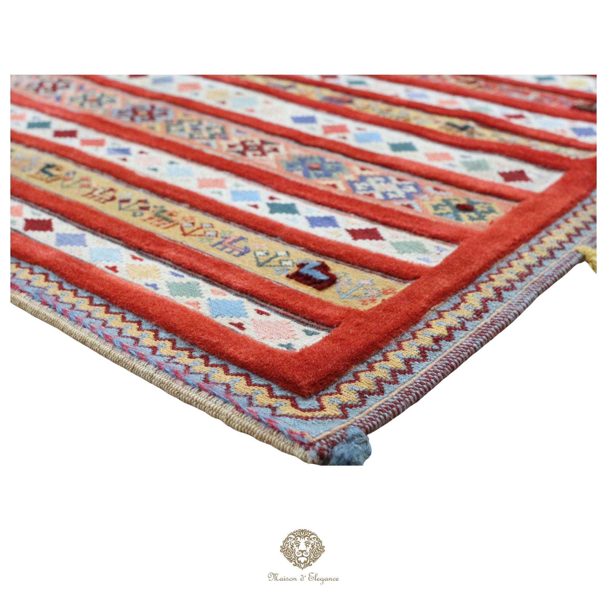 Kilim y alfombra persa Kashkuli de lana con tejido bitécnico | Relieve hecho a mano, color natural, 144 x 200 cm