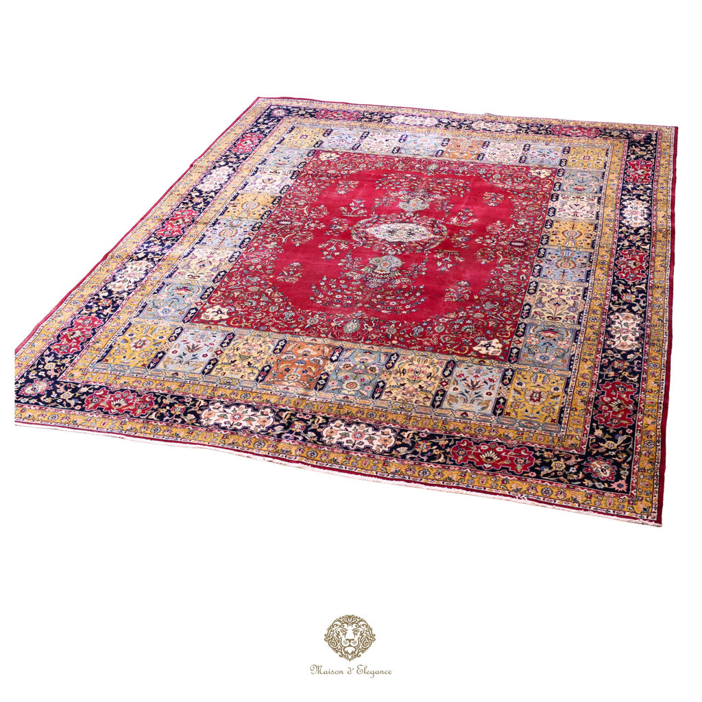 Alfombra persa clásica de lana Tabriz teñida naturalmente | Diseño de medallón hecho a mano 306 x 409 cm
