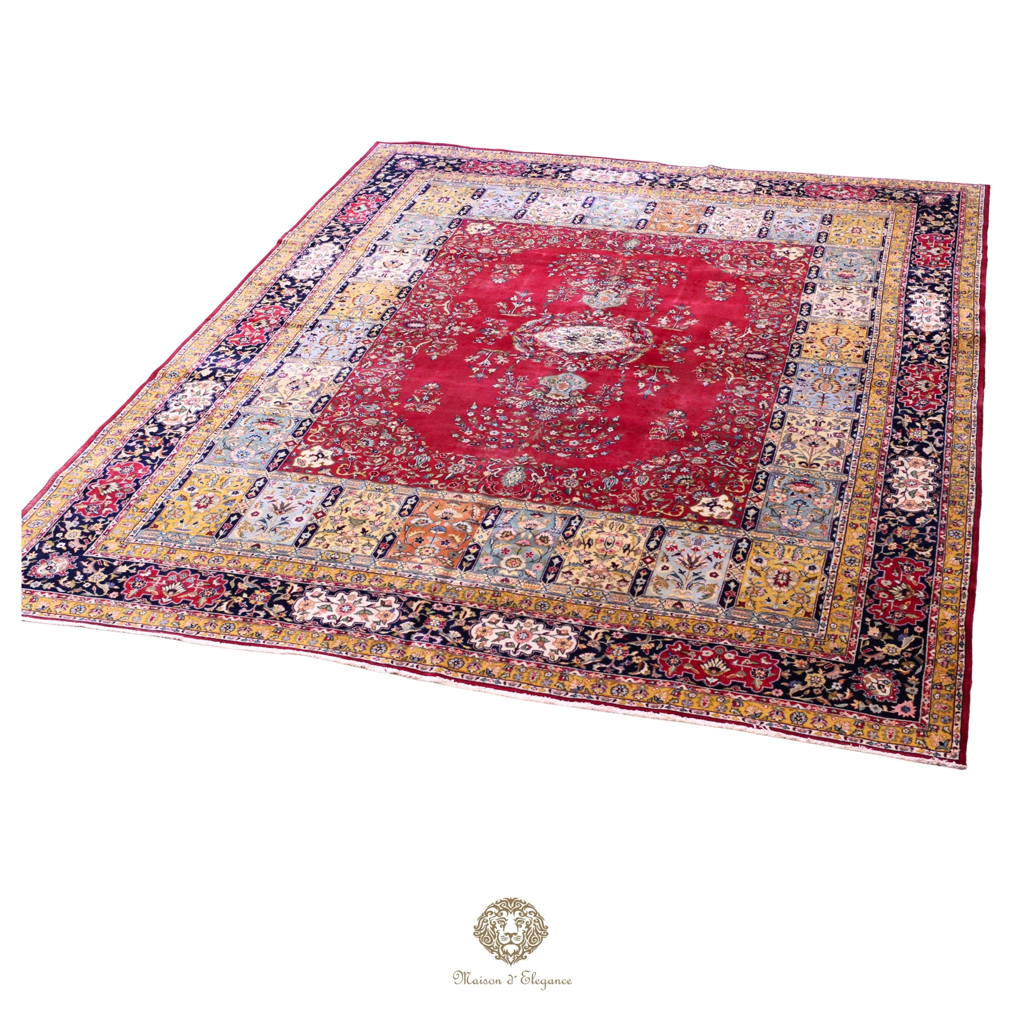 Alfombra persa clásica de lana Tabriz teñida naturalmente | Diseño de medallón hecho a mano 306 x 409 cm