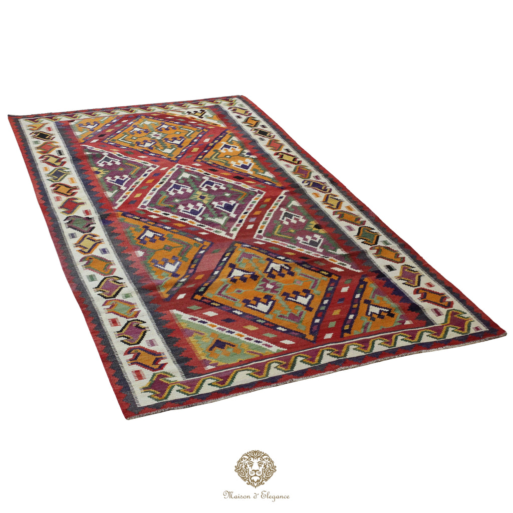 Alfombra Kilim Persa Qashqai Antigua Lana Natural Diseño Geométrico 164x281 cm