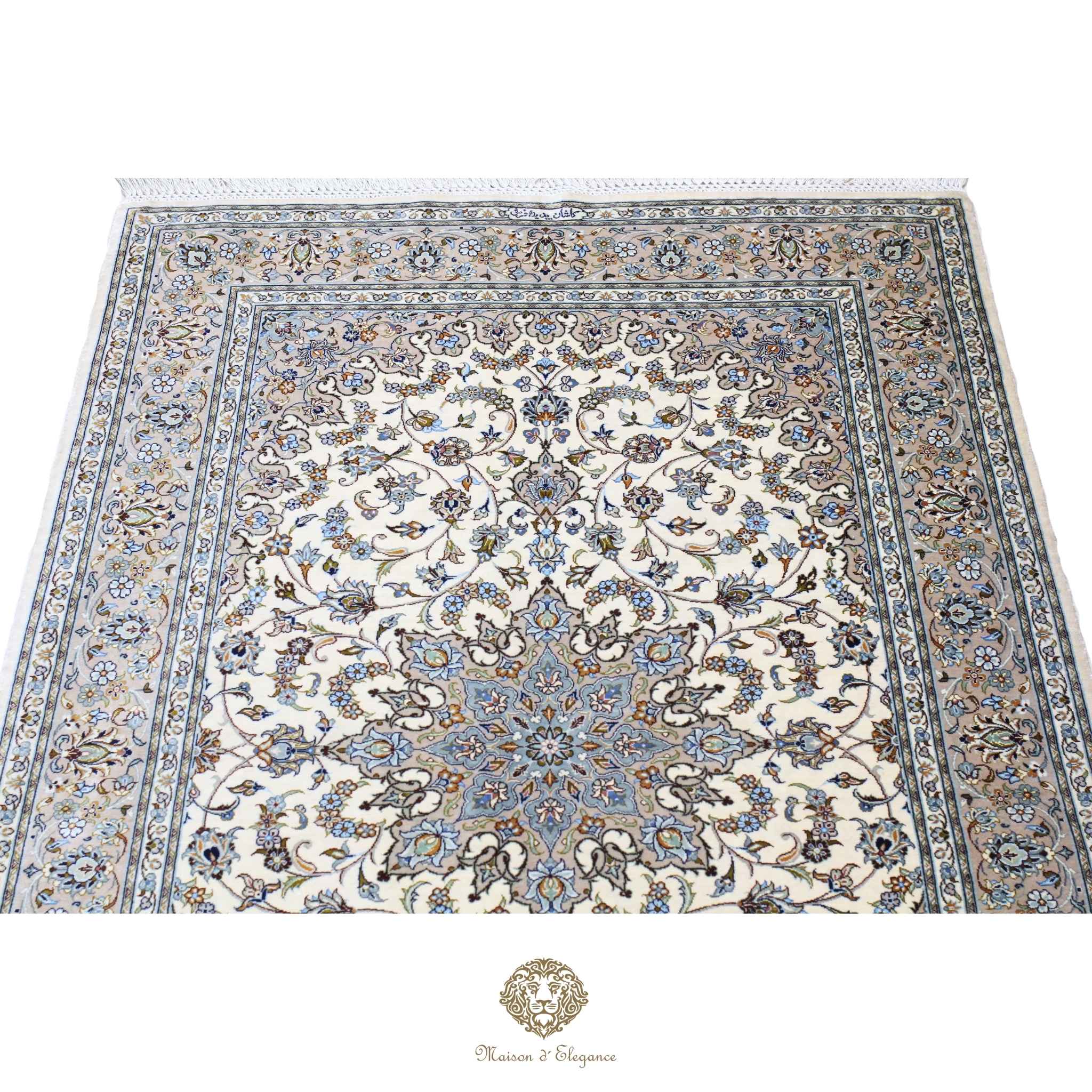 Alfombra persa exclusiva de seda pura, anudada a mano, teñida con tintes naturales, obra maestra de alta gama, firmada, 98 x 150 cm. Diseño Medallón.