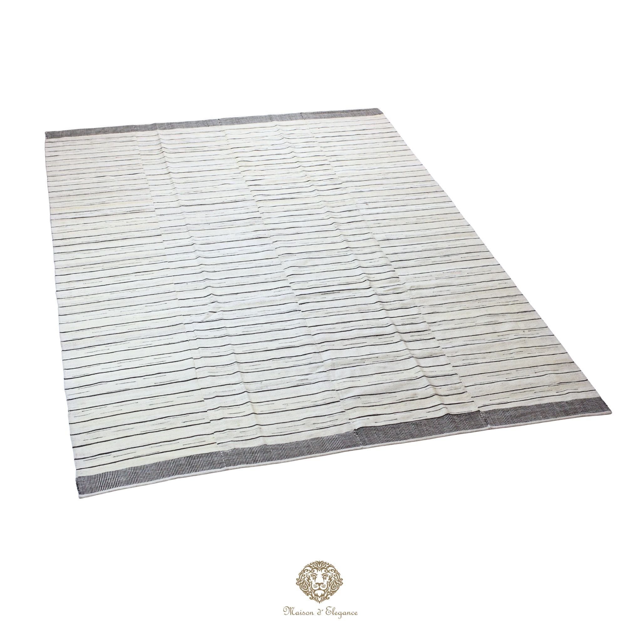 Alfombra persa Kia Sar Kilim hecha a mano de lana, blanca | Kilim de diseño Maison moderne 208 x 300 cm