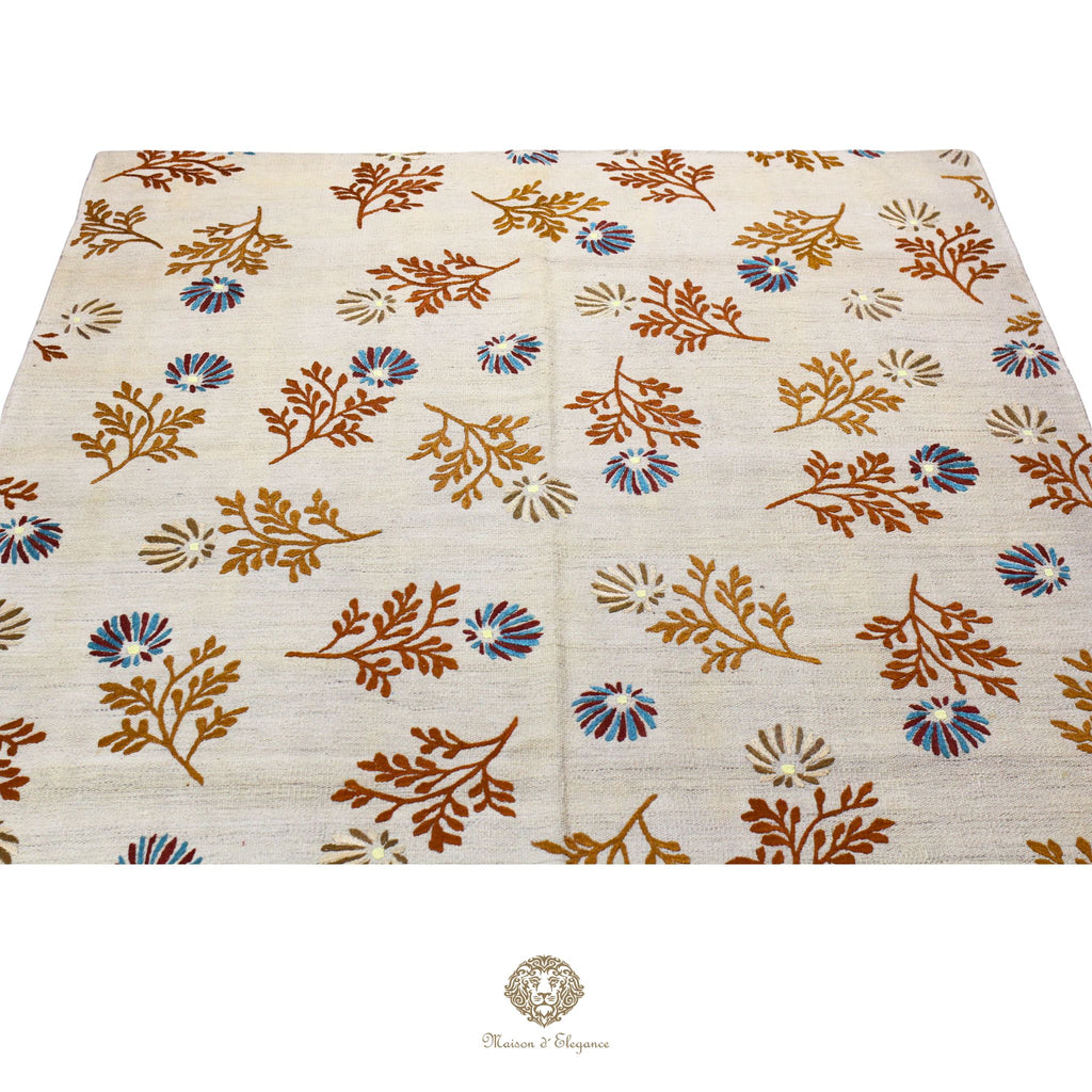 Kilim única moderna Tejido a Mano | Alfombra Plana de Lana y Seda con Tintes Naturales 160x206 cm