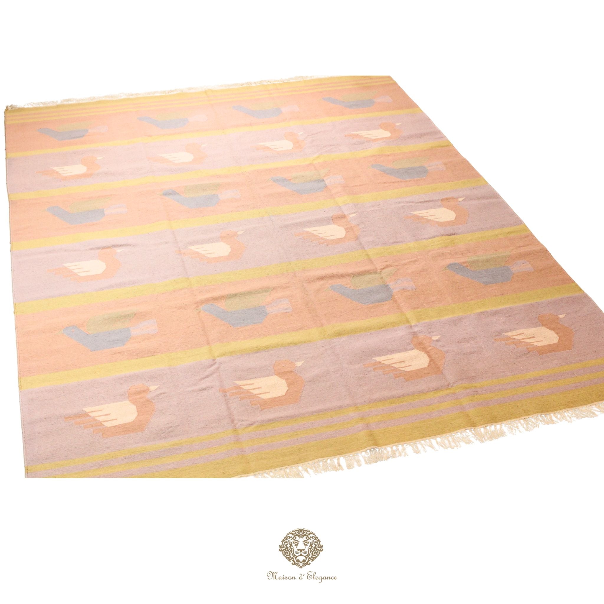 Alfombra Kilim Tejido Plano Lana Natural | Diseño Floral 273x380 cm