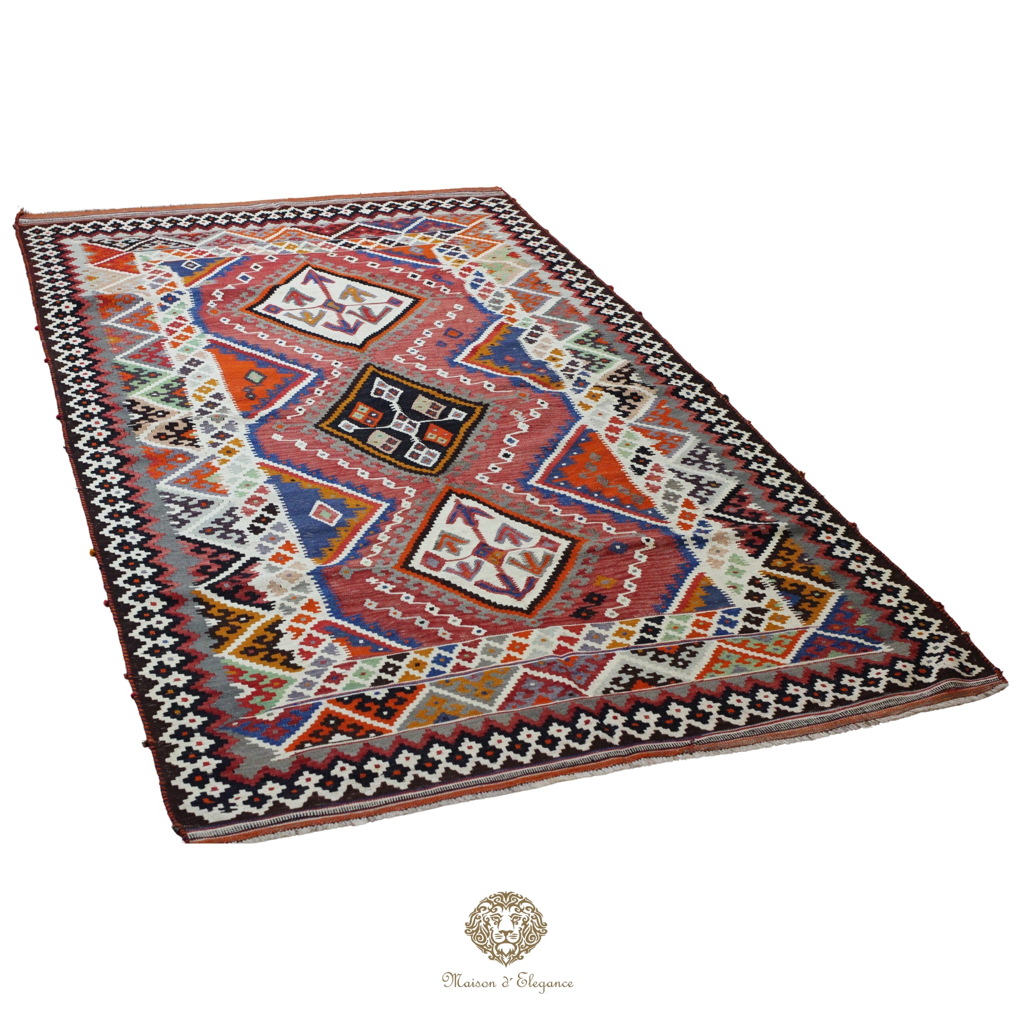 Alfombra Kilim Persa Qashqai Antigua Lana Natural Diseño Geométrico 175x330 cm