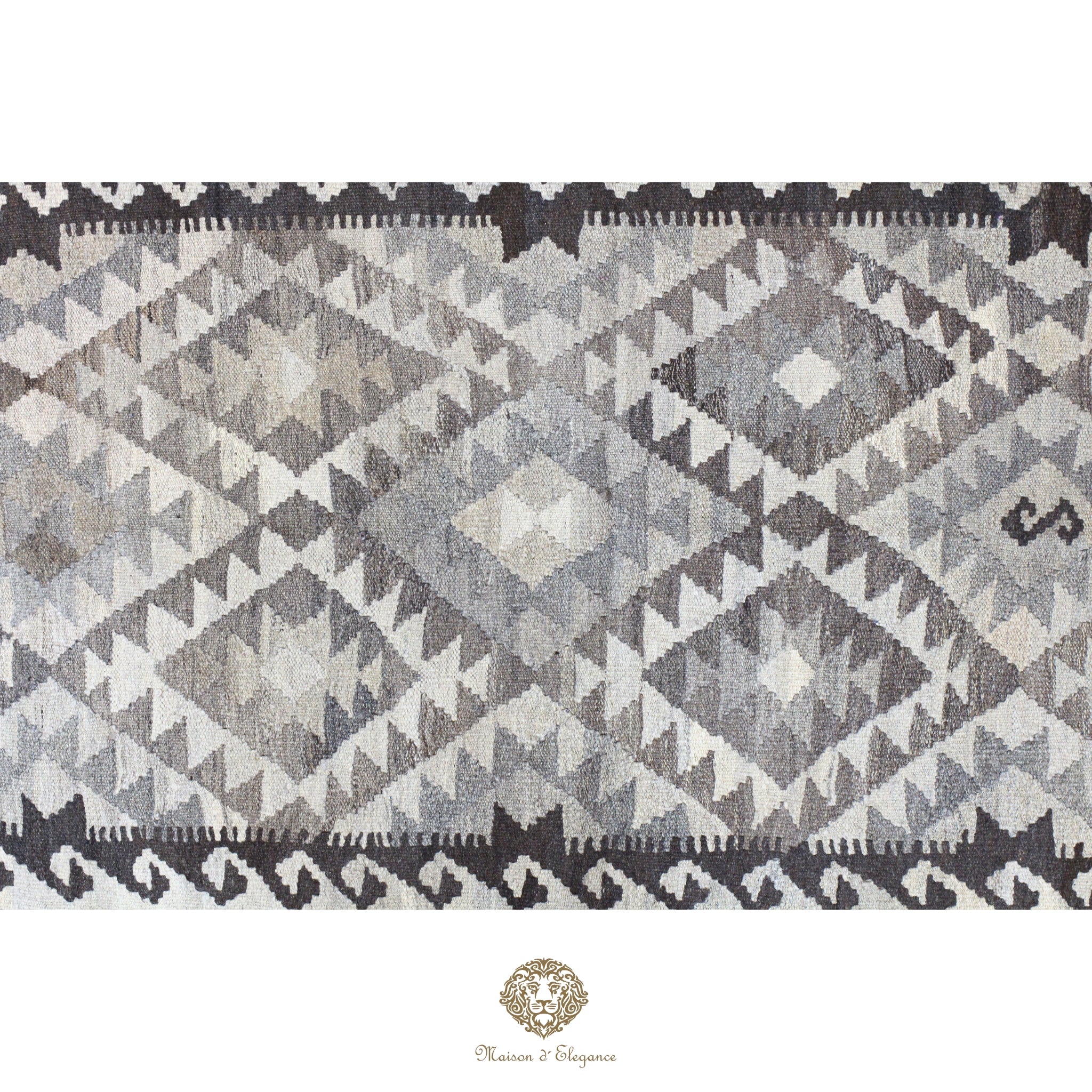 Alfombra Kilim Geométrico Transicional 1124x193cm Lana Pura Teñido Natural - Artesanal