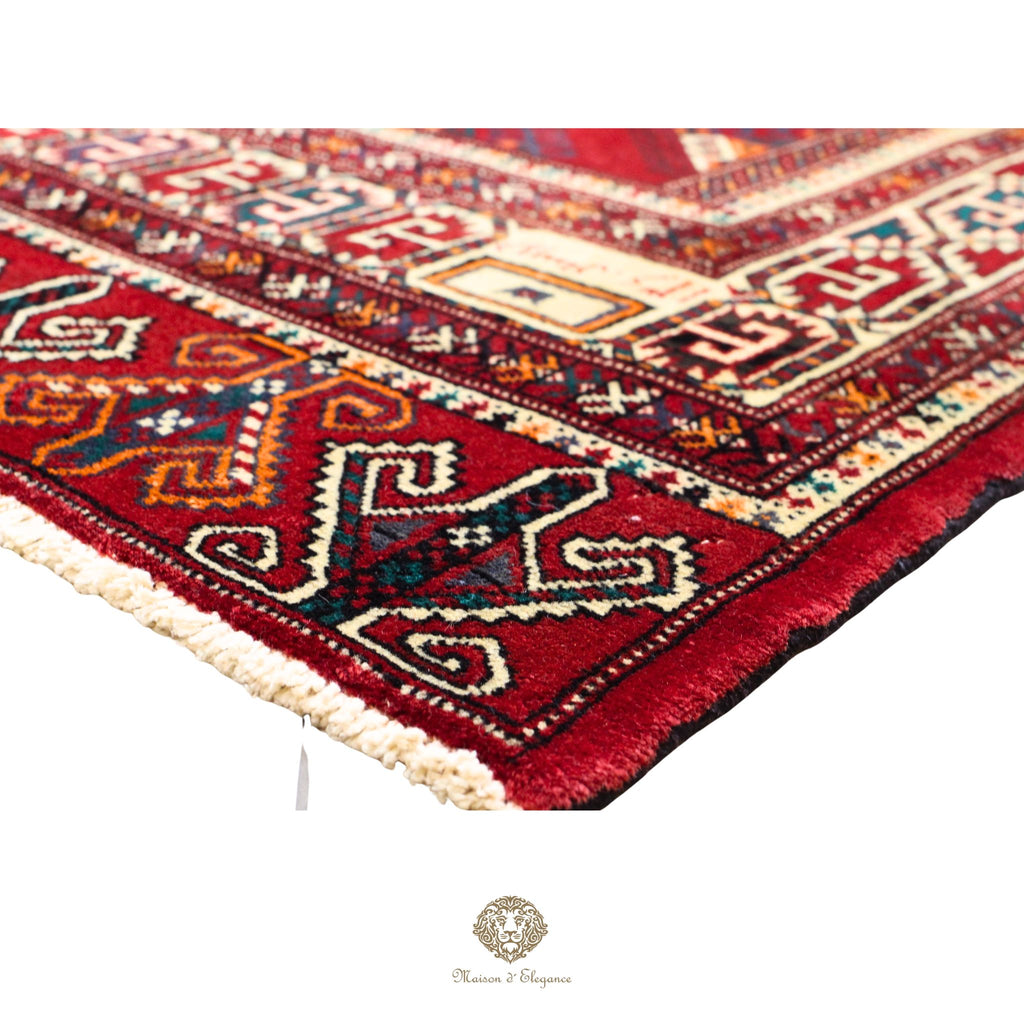 Alfombra persa tradicional de lana Belutch, color rojo | Diseño geométrico nómada, 212 x 332 cm
