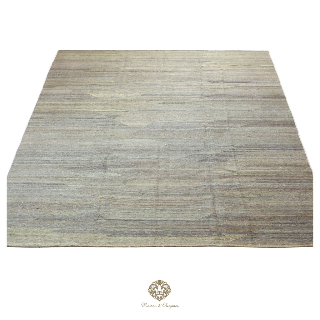 Alfombra Kilim moderna de lana lisa en color azul con tejido plano | Colección Maison Zagros 252x297 cm