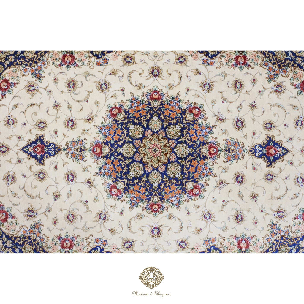 Alfombra persa exclusiva de seda pura, anudada a mano, teñida de forma natural, obra maestra de alta gama, firmada, 98 x 153 cm