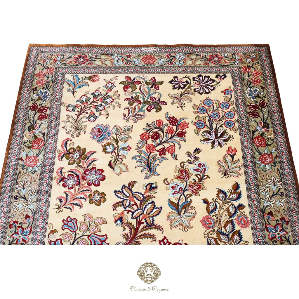 Alfombra persa exclusiva de seda pura, anudada a mano, teñida de forma natural, obra maestra de alta gama, firmada, 98 x 150 cm