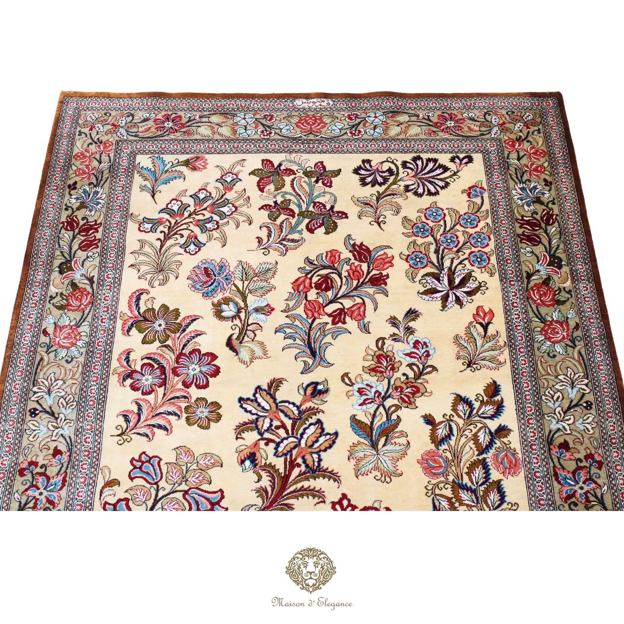 Alfombra persa exclusiva de seda pura, anudada a mano, teñida de forma natural, obra maestra de alta gama, firmada, 98 x 150 cm