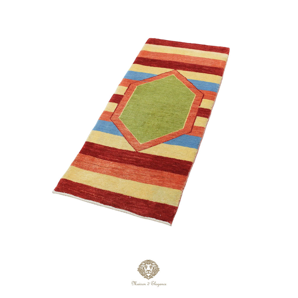 Alfombra persa Kashkuli Loribaft teñida con tintes naturales | Gabbeh de lana hecha a mano 55 x 140 cm