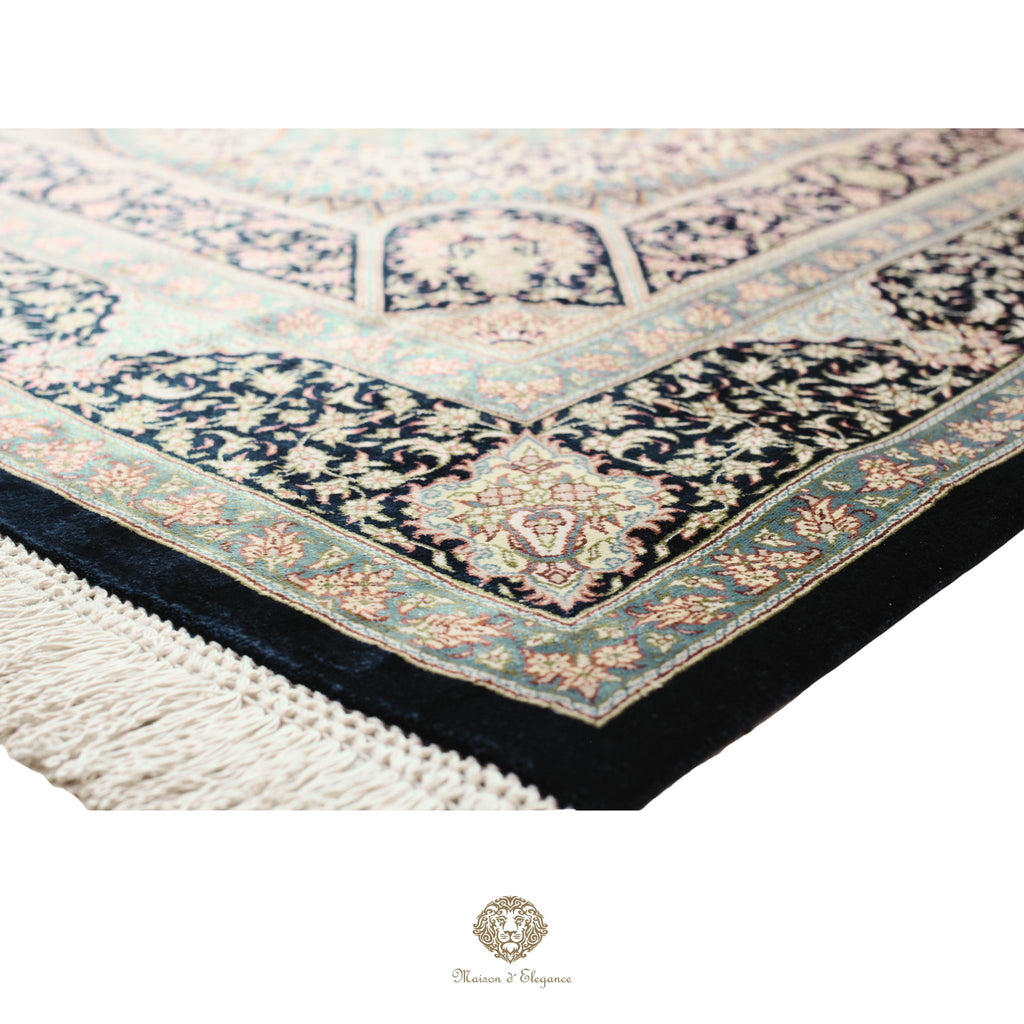 Alfombra persa exclusiva de seda pura, anudada a mano, teñida de forma natural, obra maestra de alta gama, firmada, 103 x 160 cm