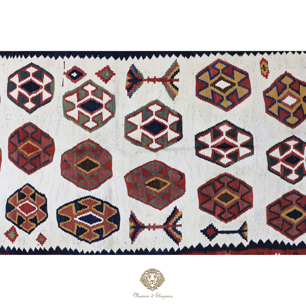Alfombra Kilim Persa Qashqai Antigua Lana | Diseño Geométrico 136x237 cm