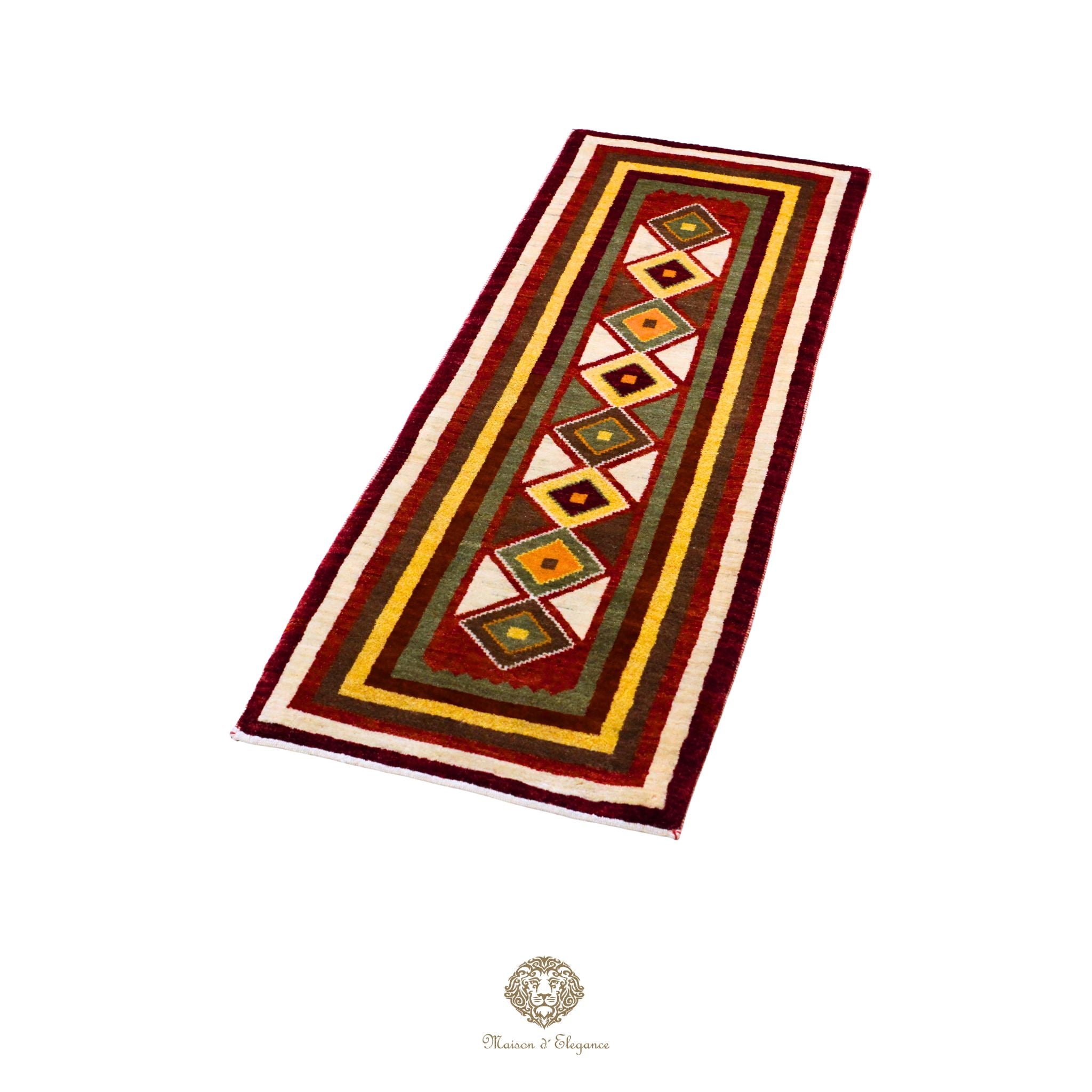 Alfombra persa Kashkuli Loribaft teñida con tintes naturales | Gabbeh de lana hecha a mano 51 x 143 cm