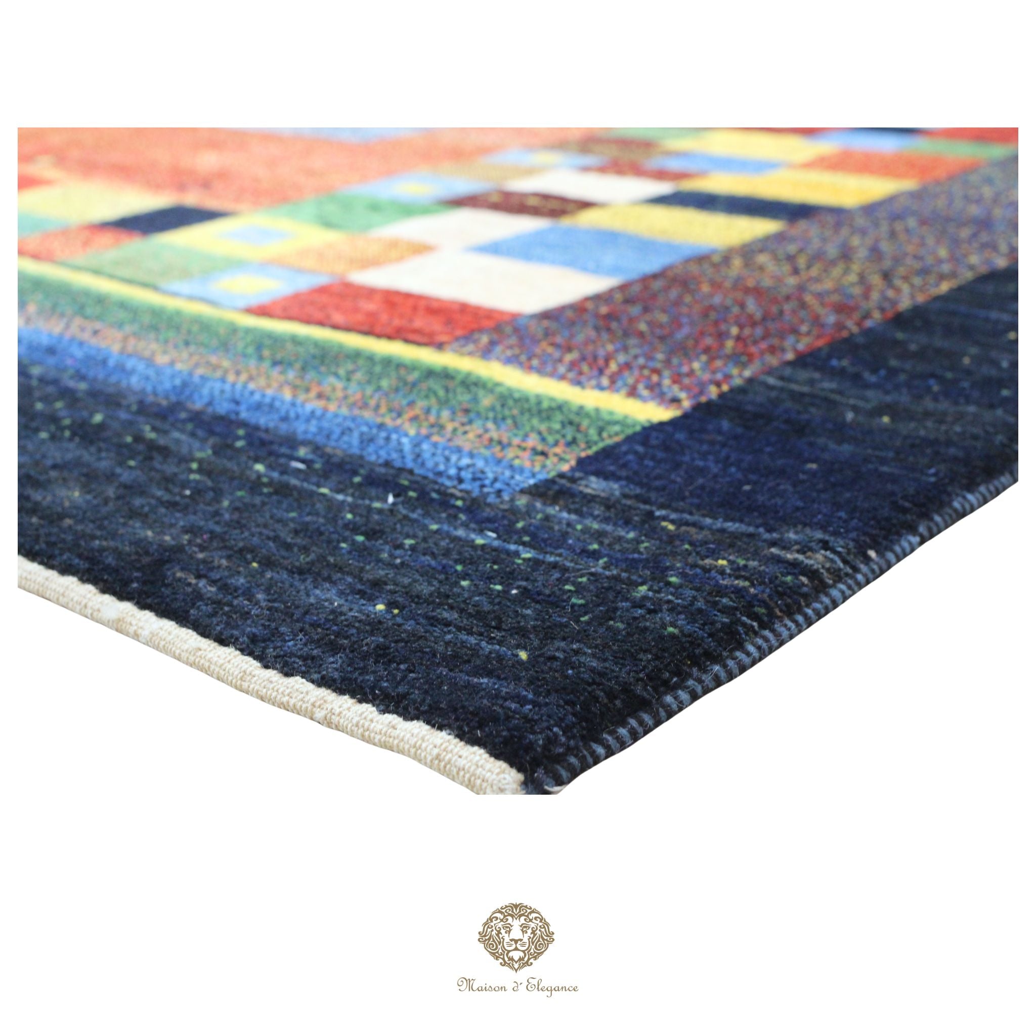 Alfombra persa Kashkuli colorida vistosa | Gabbeh de lana hecha a mano 196 x 201 cm