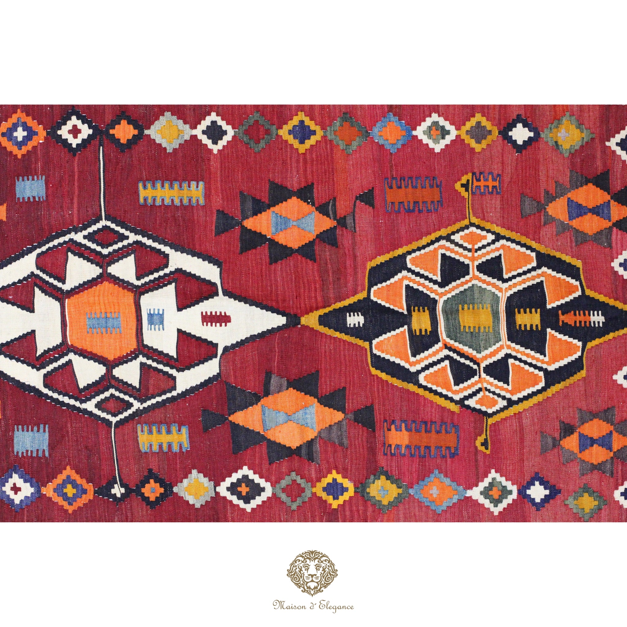 Alfombra Kilim Persa Qashqai Antigua Lana Natural Diseño Geométrico 159x225 cm