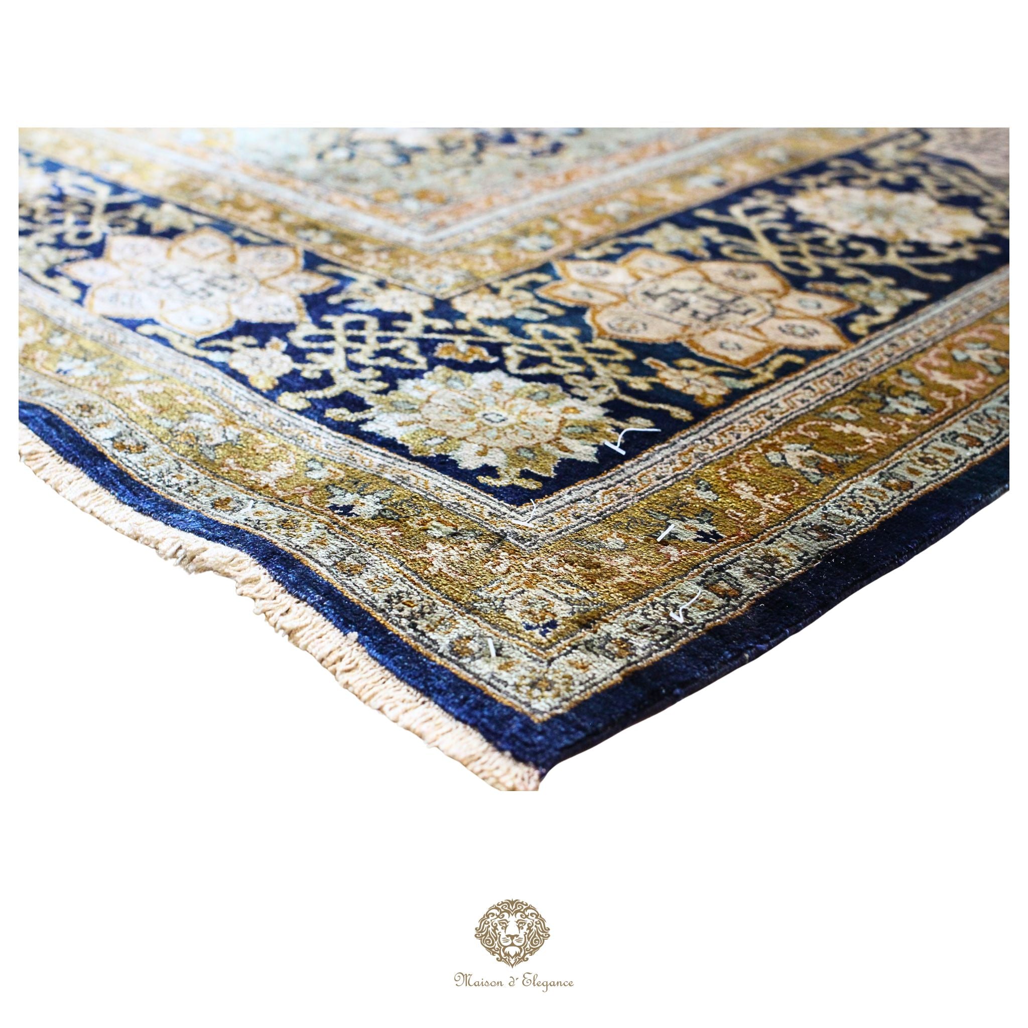 Alfombra persa de seda pura, anudada a mano, teñida con tintes naturales, | obra maestra con diseño floral integral, firmada, 180x300 cm