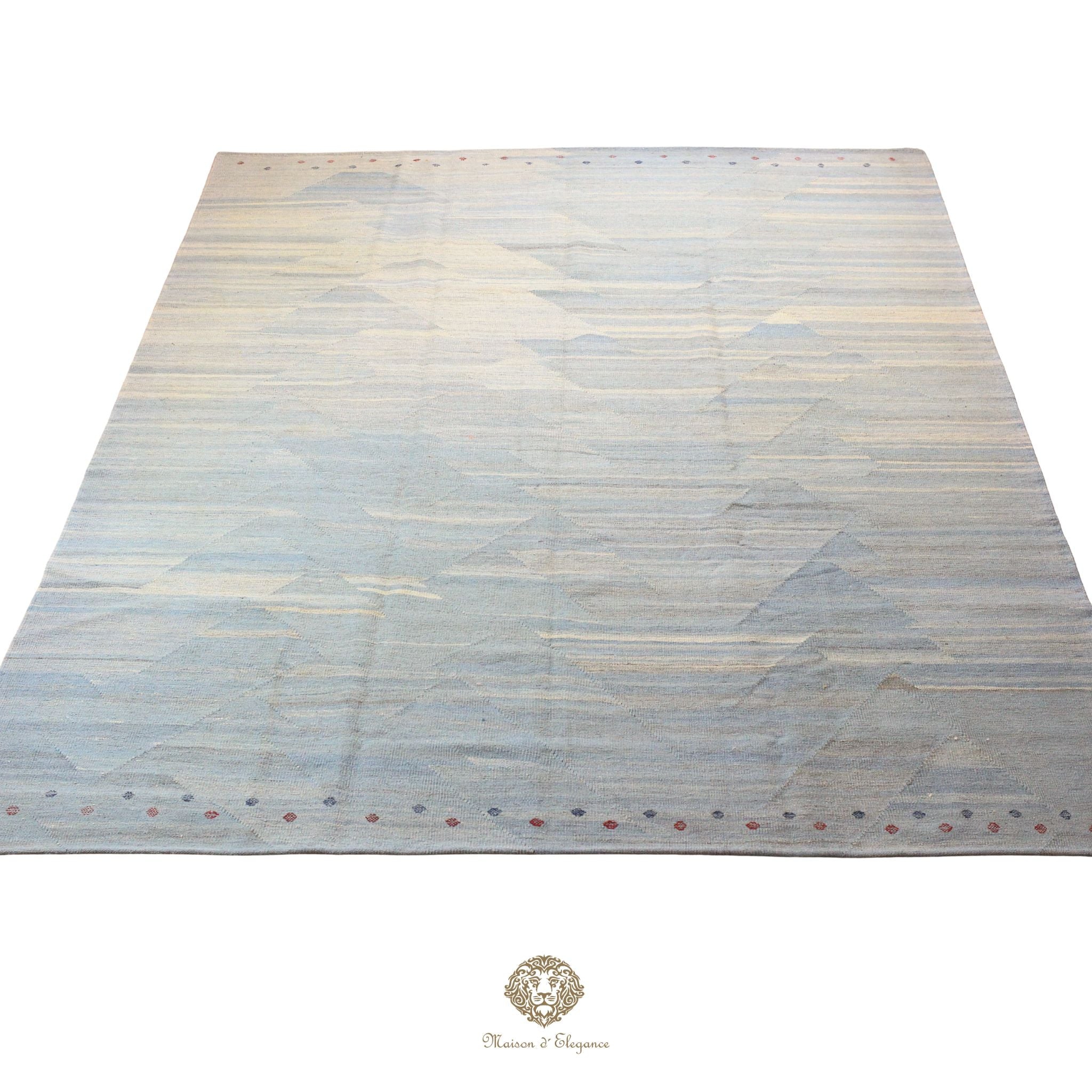 Alfombra Kilim moderna de lana lisa en color azul con tejido plano | Colección Maison Zagros 262x342 cm