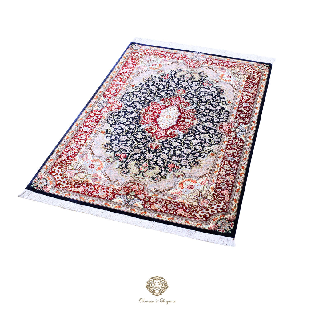 Alfombra persa exclusiva de seda pura, anudada a mano, teñida de forma natural | obra maestra de alta gama, firmada, 100 x 155 cm