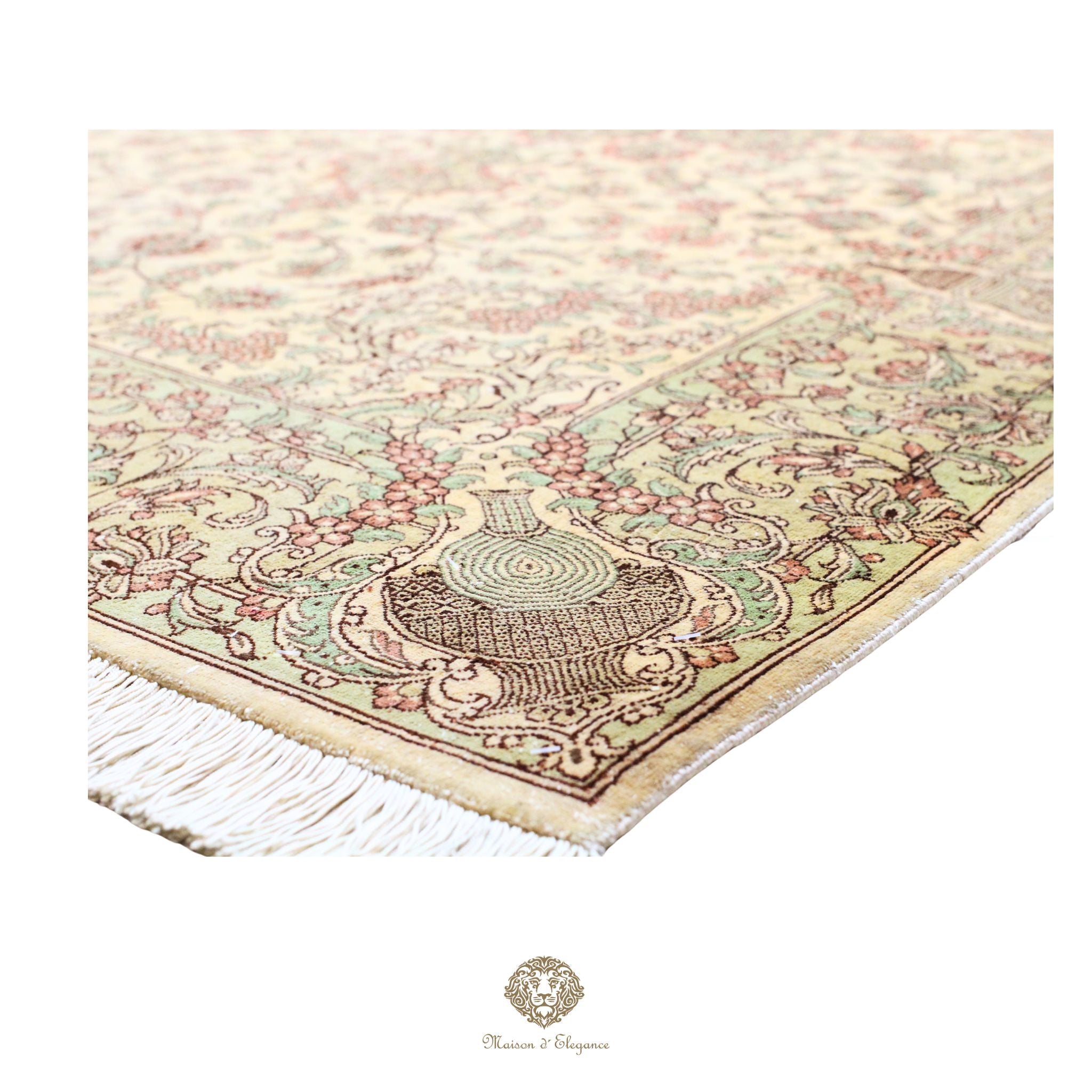 Alfombra persa exclusiva de seda pura, anudada a mano, teñida de forma natural, obra maestra de alta gama, firmada, 99 x 158 cm
