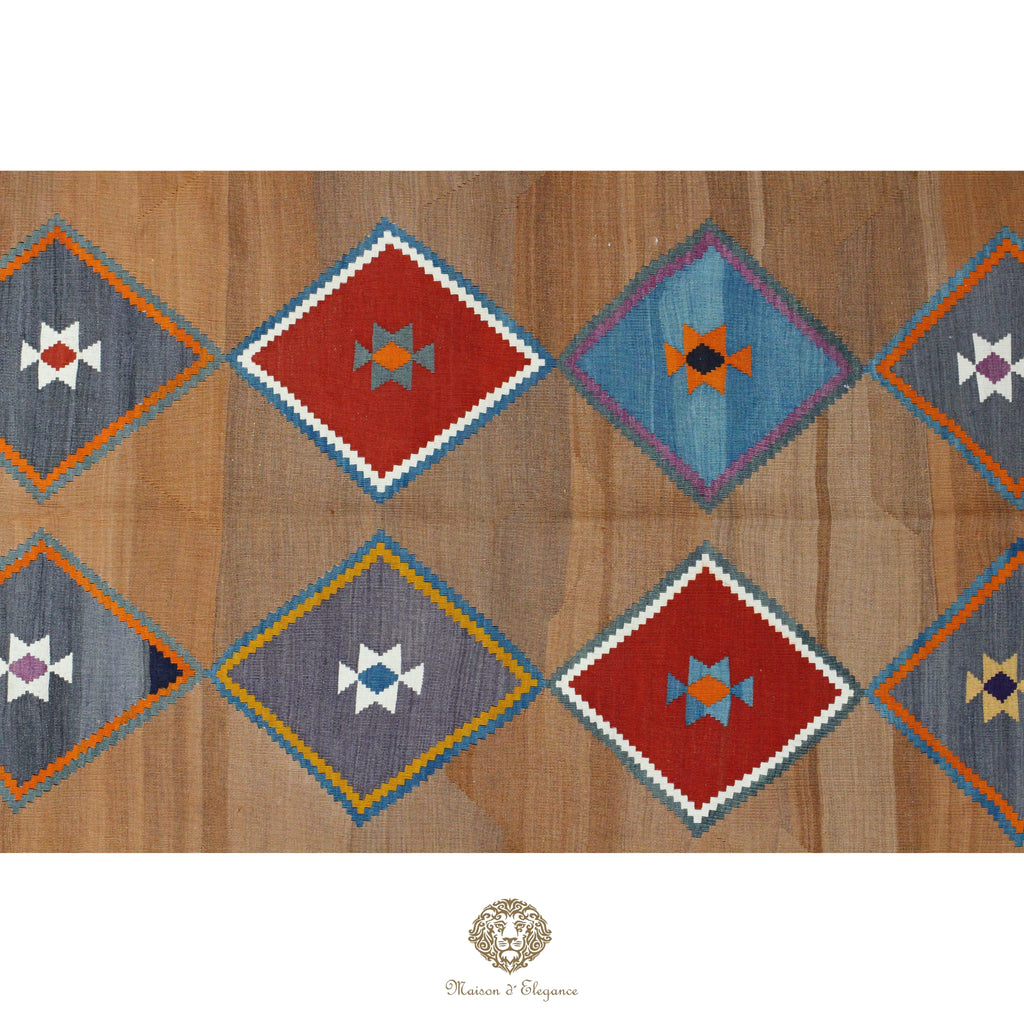 Alfombra Kilim Persa Qashqai Antigua Lana | Diseño Geométrico 154x244 cm