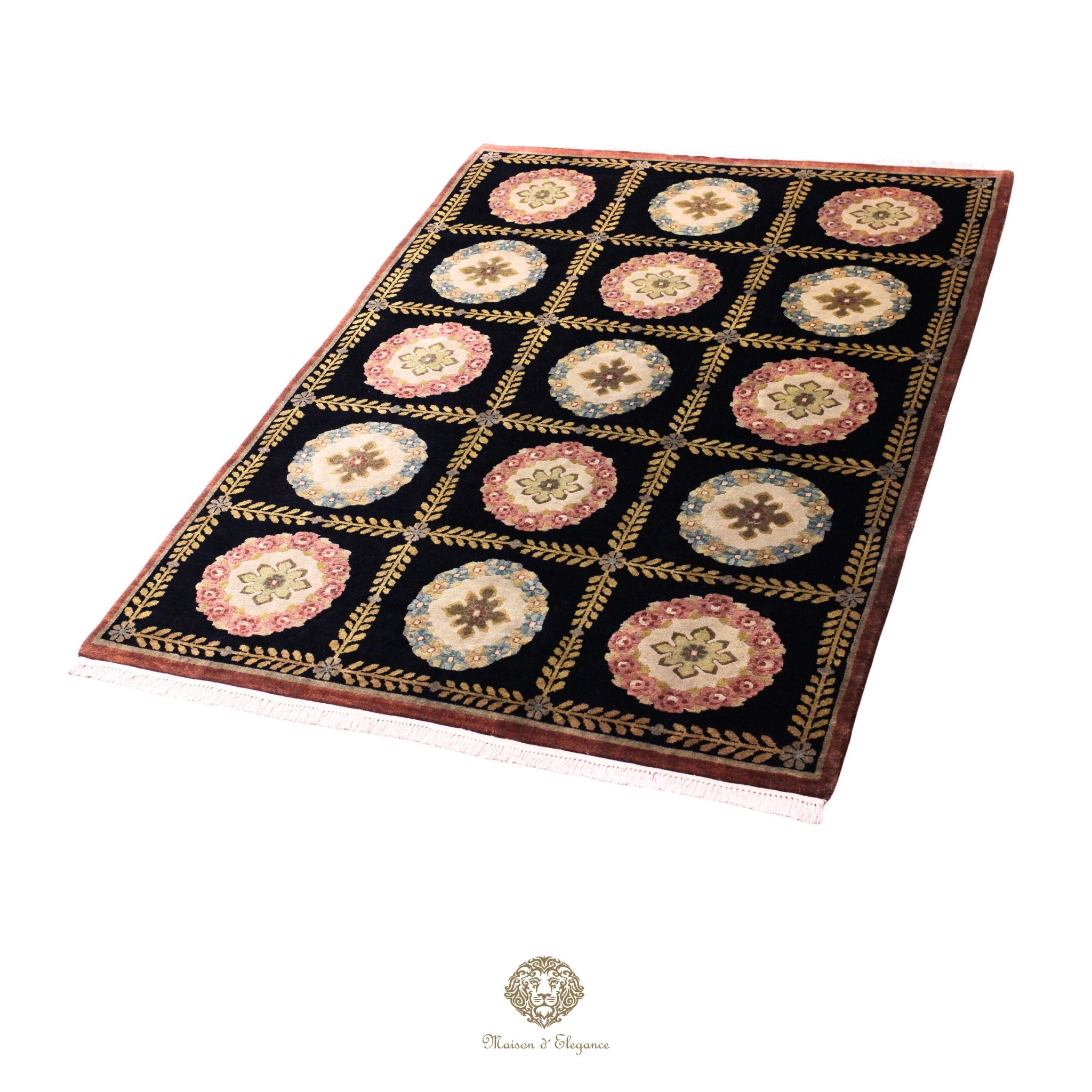 Alfombra nepalí, fina alfombra oriental. Diseño Art nouveau en tonos negros | Lana 187 x 285 cm
