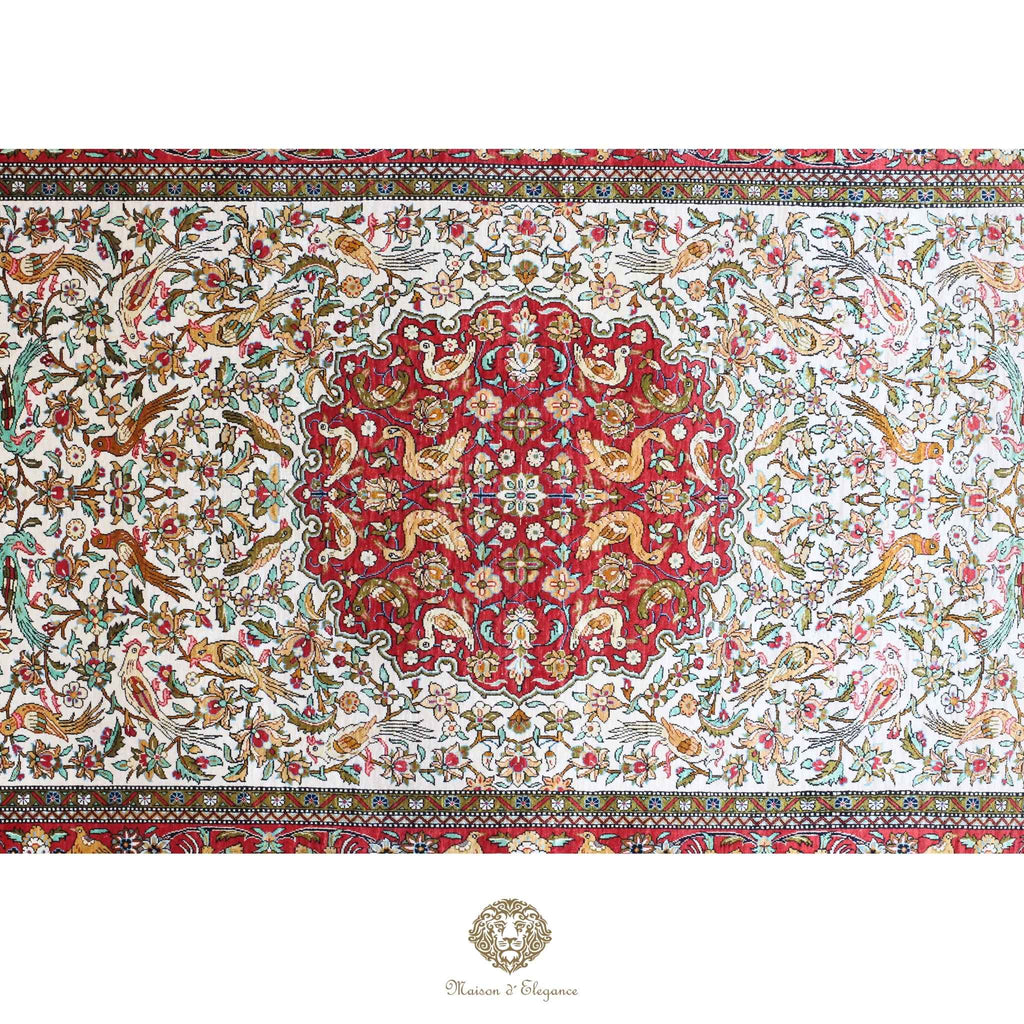 Alfombra persa exclusiva de seda pura, anudada a mano, teñida de forma natural, obra maestra de alta gama, firmada, 102 x 168 cm