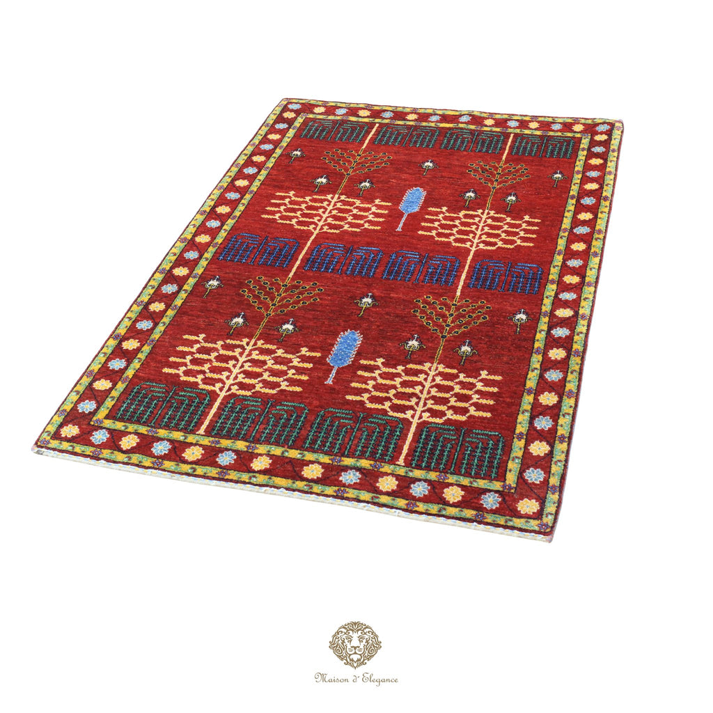 Alfombra persa Trible Fine Kashkuli con tintes naturales | Loribaft de lana hecha a mano 119 x 177 cm