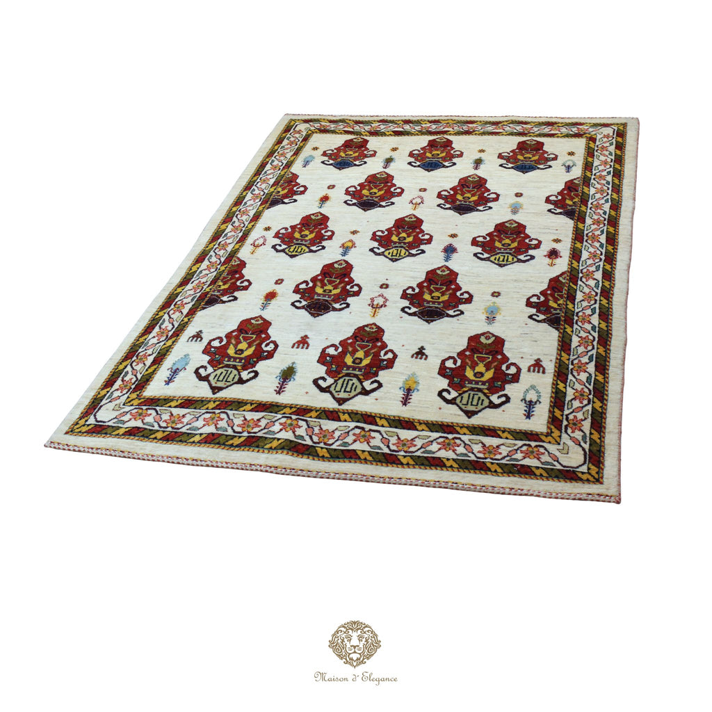 Alfombra persa Trible Fine Kashkuli con tintes naturales | Gabbeh de lana hecha a mano 147 x 212 cm