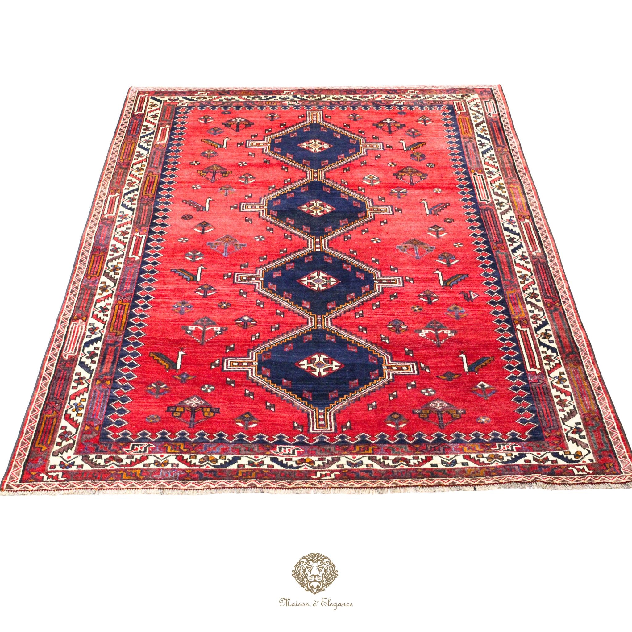 Alfombra persa Qashqai Shiraz | Diseño geométrico tribal teñido natural