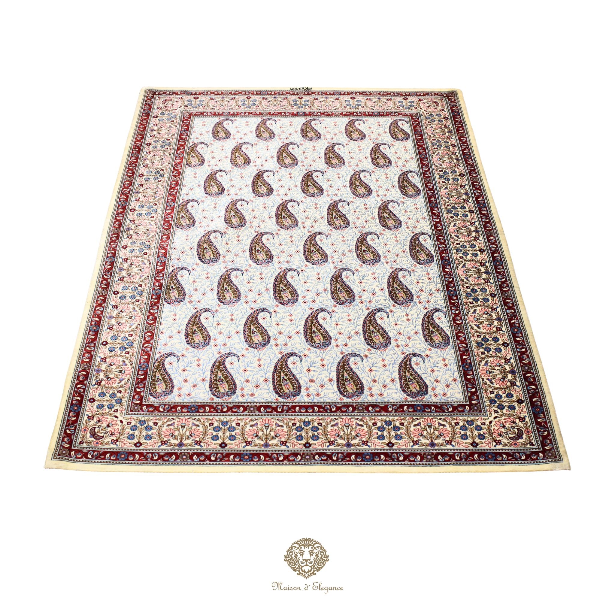 Alfombra persa de seda pura, anudada a mano, teñida con tintes naturales, | obra maestra con diseño floral integral, firmada, 101 x 156 cm