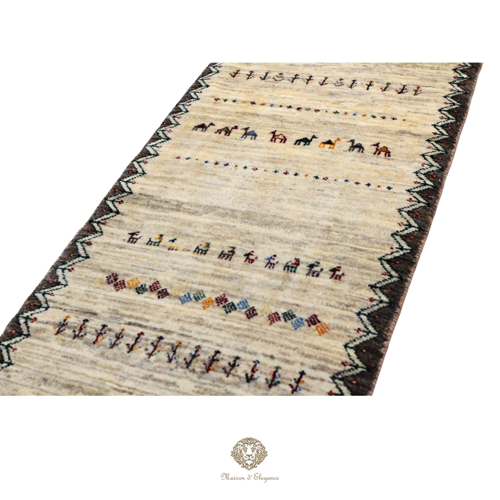 Loribaft Alfombra de pasillo persa blanca nómada artesanal | Lana Artesanal 41x150 cm