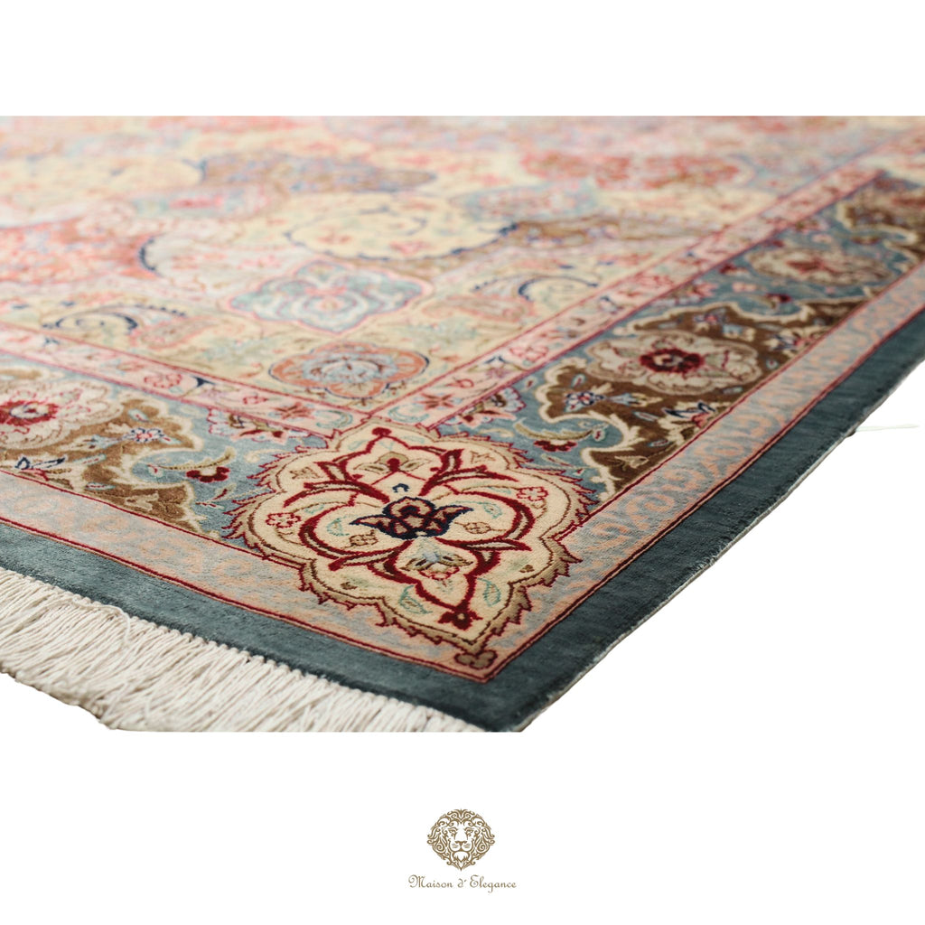 Alfombra persa Qom exclusiva de seda pura | Obra maestra anudada a mano con tintes naturales, firmada, 100 x 161 cm