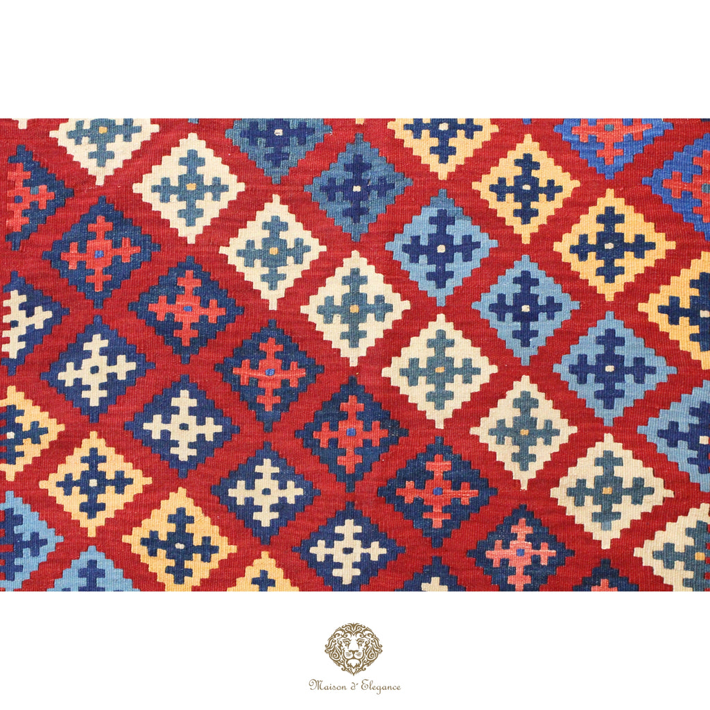 Alfombra Kilim Persa Qashqai Antigua Lana Natural Diseño Geométrico 153x272 cm