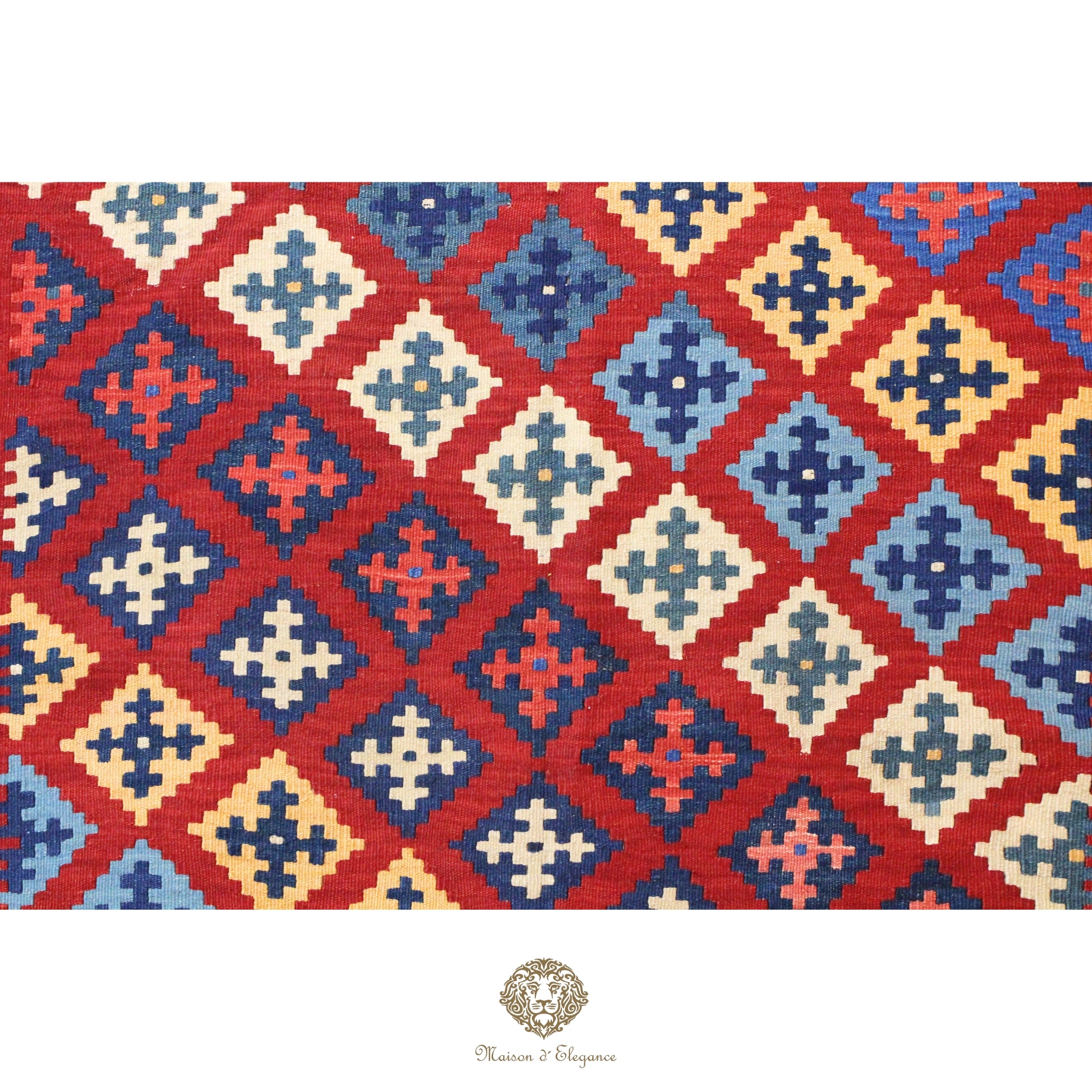 Alfombra Kilim Persa Qashqai Antigua Lana Natural Diseño Geométrico 153x272 cm