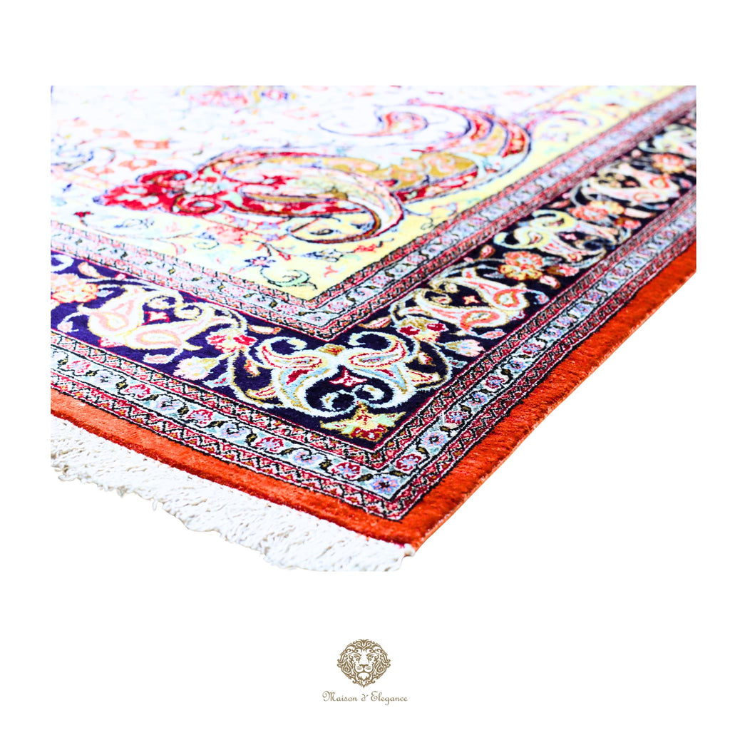 Alfombra persa exclusiva de seda pura, anudada a mano, teñida de forma natural, obra maestra de alta gama, firmada, 98 x 153 cm