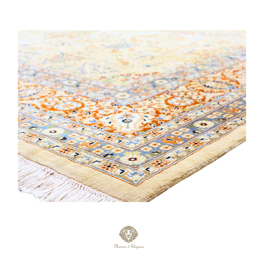 Alfombra de lana estilo Tabriz, superfina color verde marfil con diseño floral | Elegancia 250x317 cm