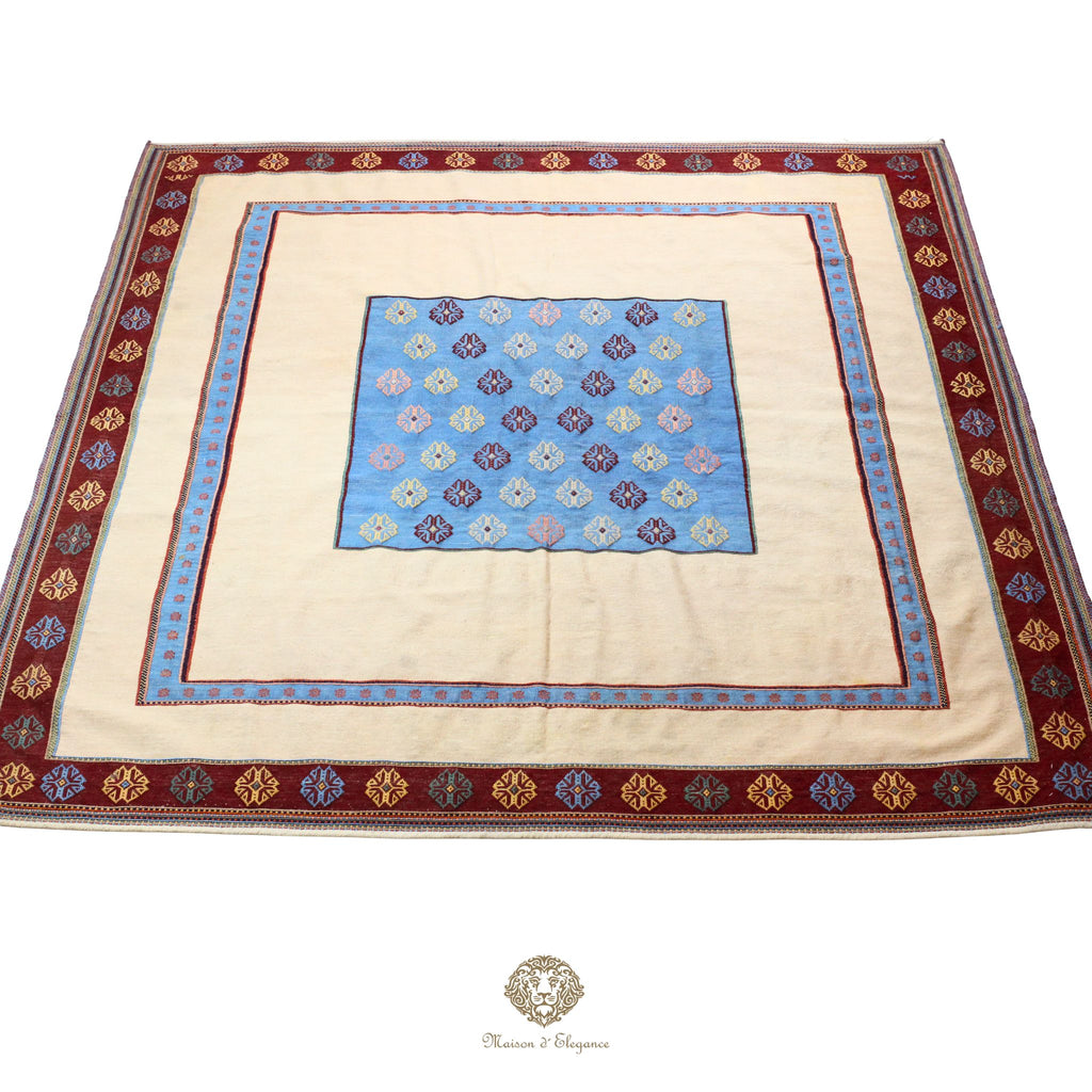 Alfombra persa moderna Kia Sar Kilim, hecha a mano en lana, color natural | Cuadrada 247x250 cm