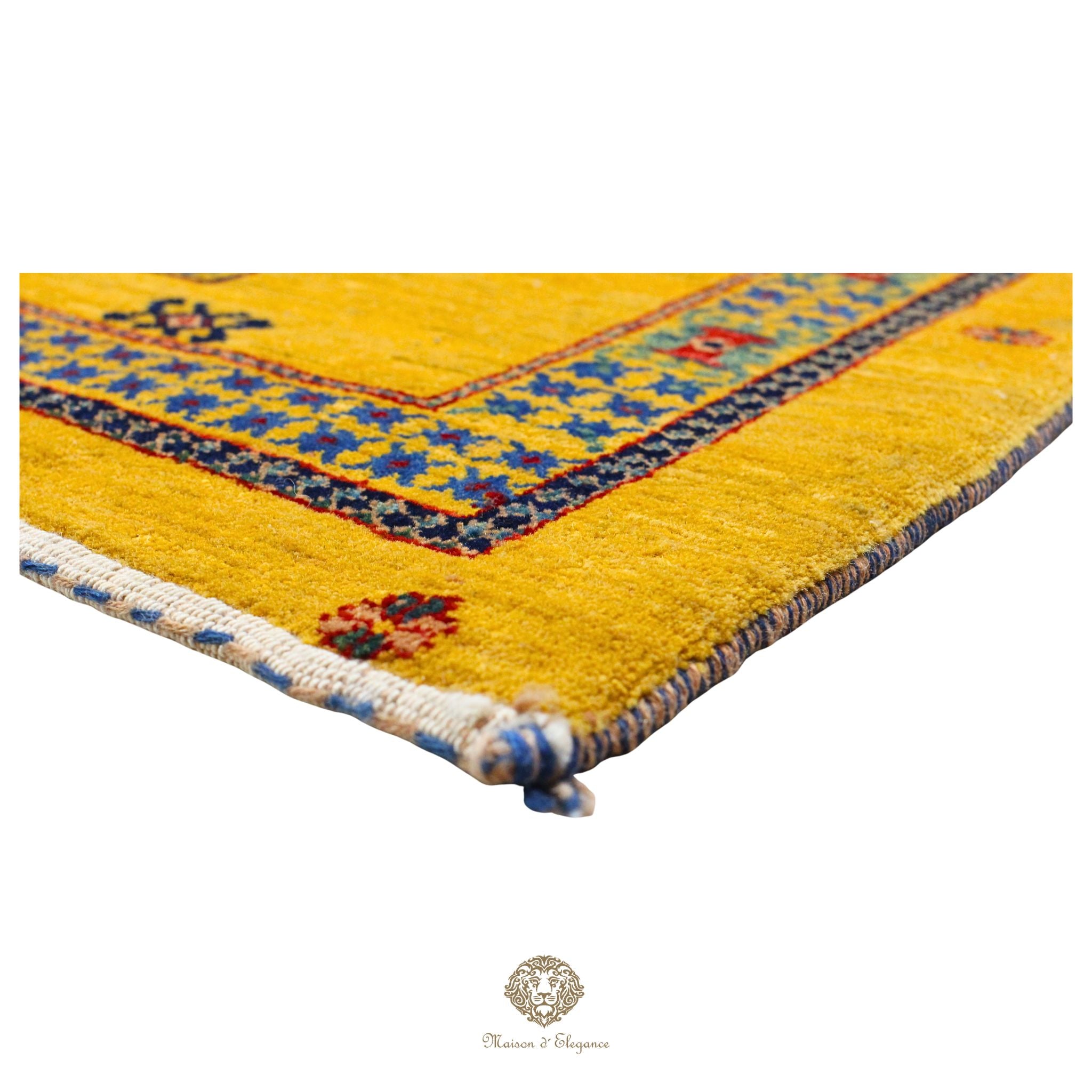 Alfombra persa Kashkuli amarilla tribal | Gabbeh de lana hecha a mano 87 x 160 cm