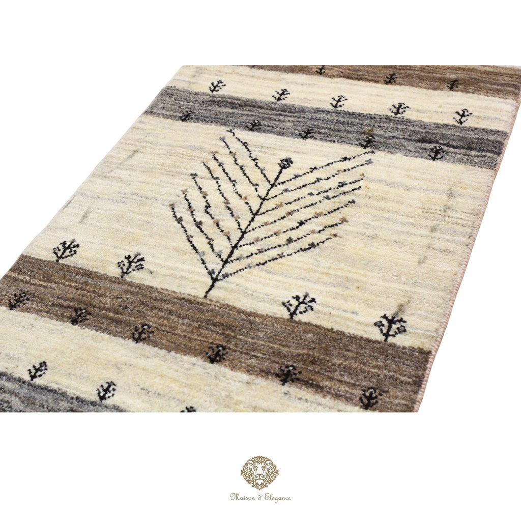 Alfombra persa Kashkuli blanca | Gabbeh de lana hecha a mano 61x92 cm