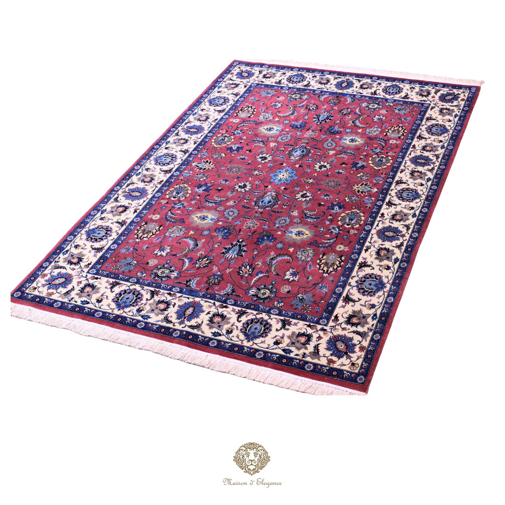 Alfombra persa Kashan | Diseño floral azul marino de lana