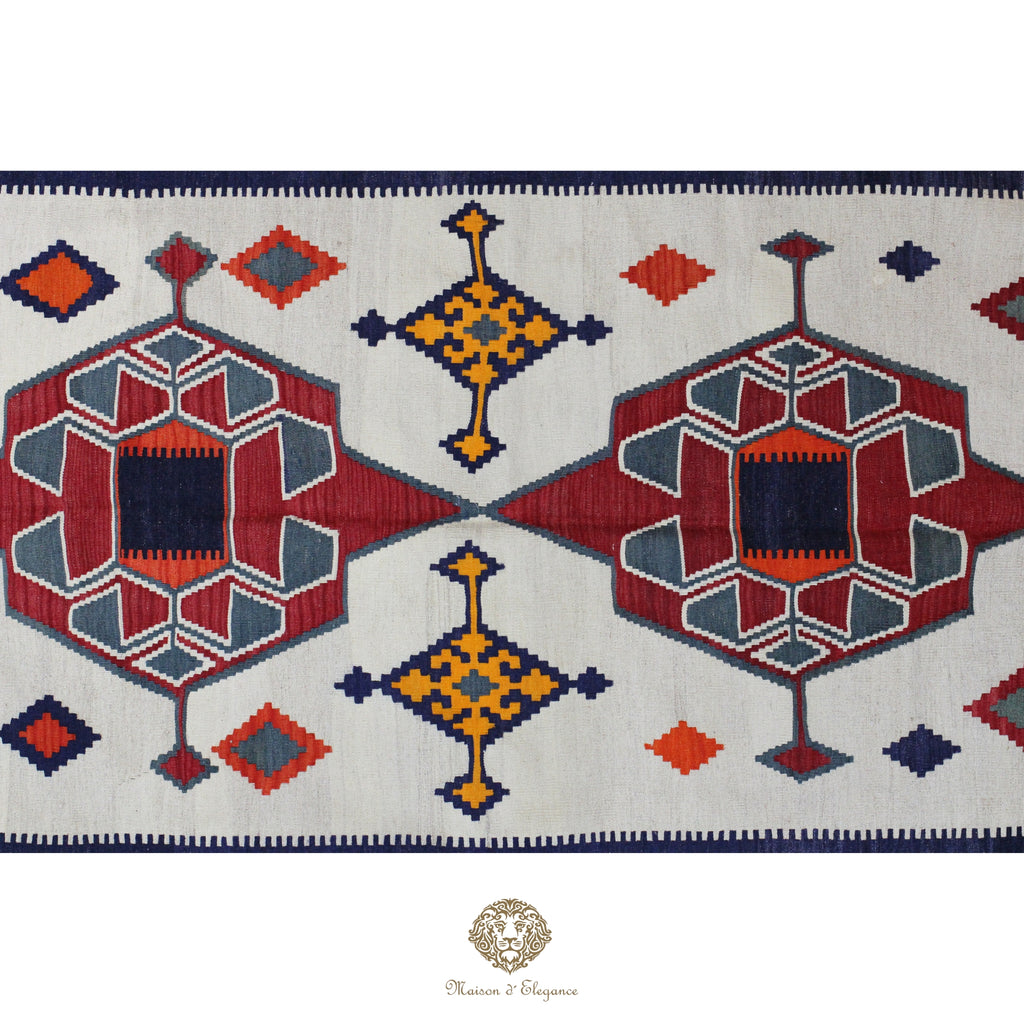 Decorative rug with geometric pattern on a white background