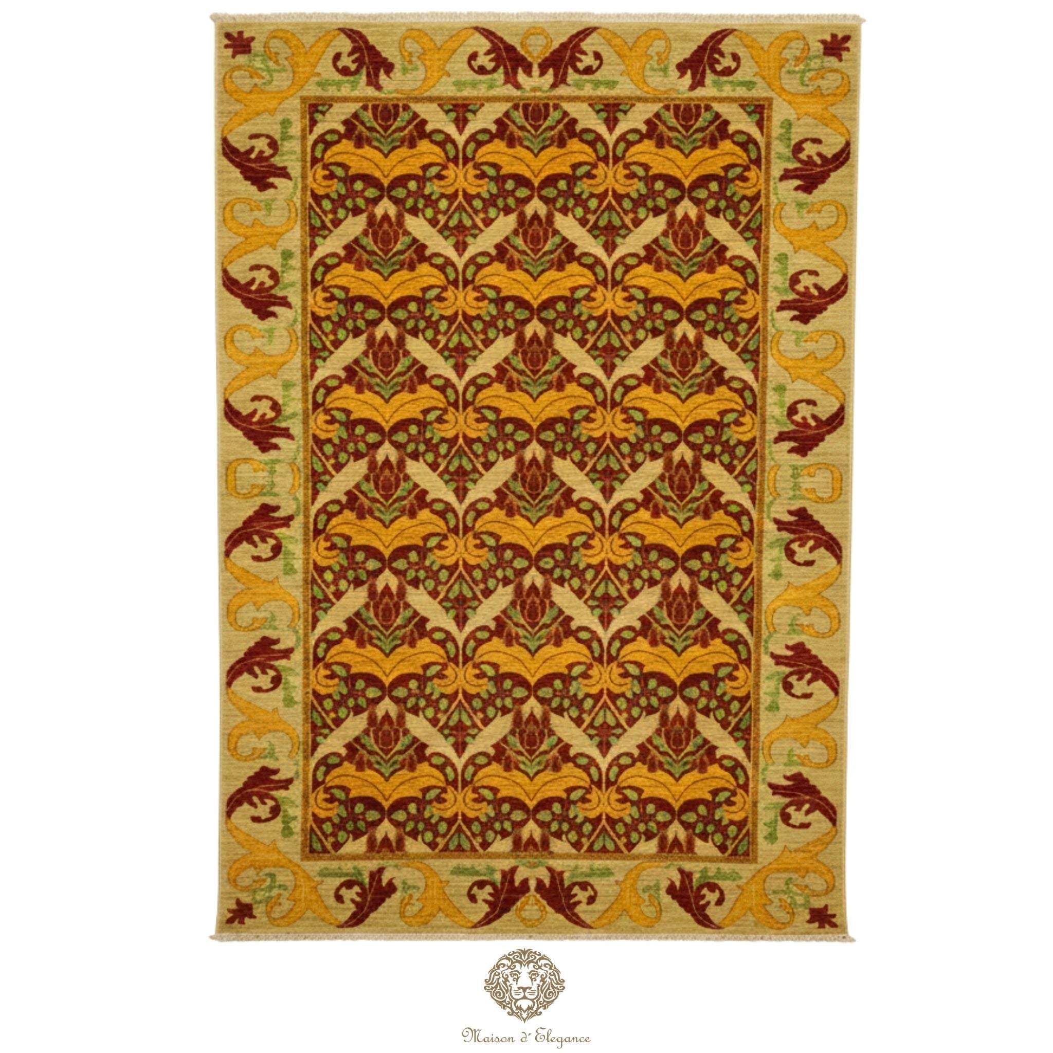 Decorative rug with intricate pattern on a beige background