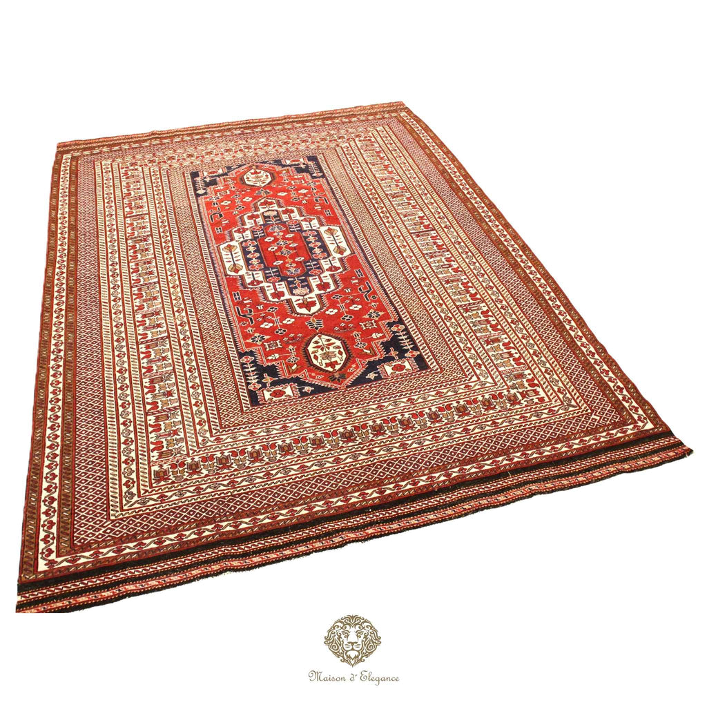 Fine Rare Flat-Weave Sumac Persian Wool Kilim | Medallion Design