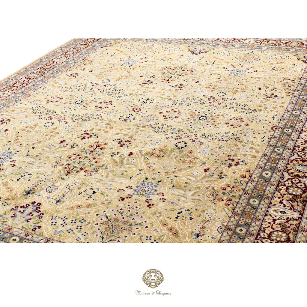 Alfombra de lana superfina color beige marfil con diseño floral | Elegancia 245 x 325 cm