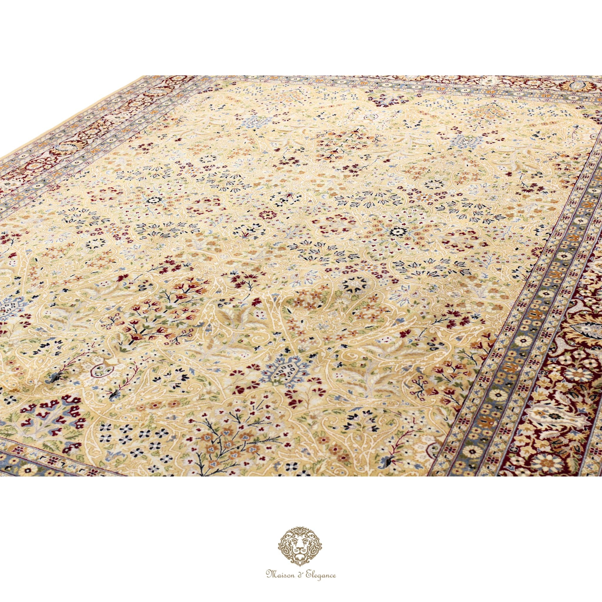 Alfombra de lana superfina color beige marfil con diseño floral | Elegancia 245 x 325 cm